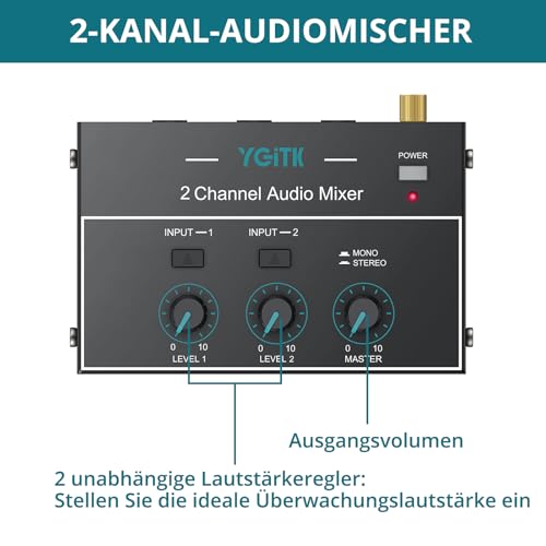 Thumbnail 1 de YGiTK 2-Kanal Audio-Mixer 6,35 mm + 3,5 mm – kompakter Mini-Mixer