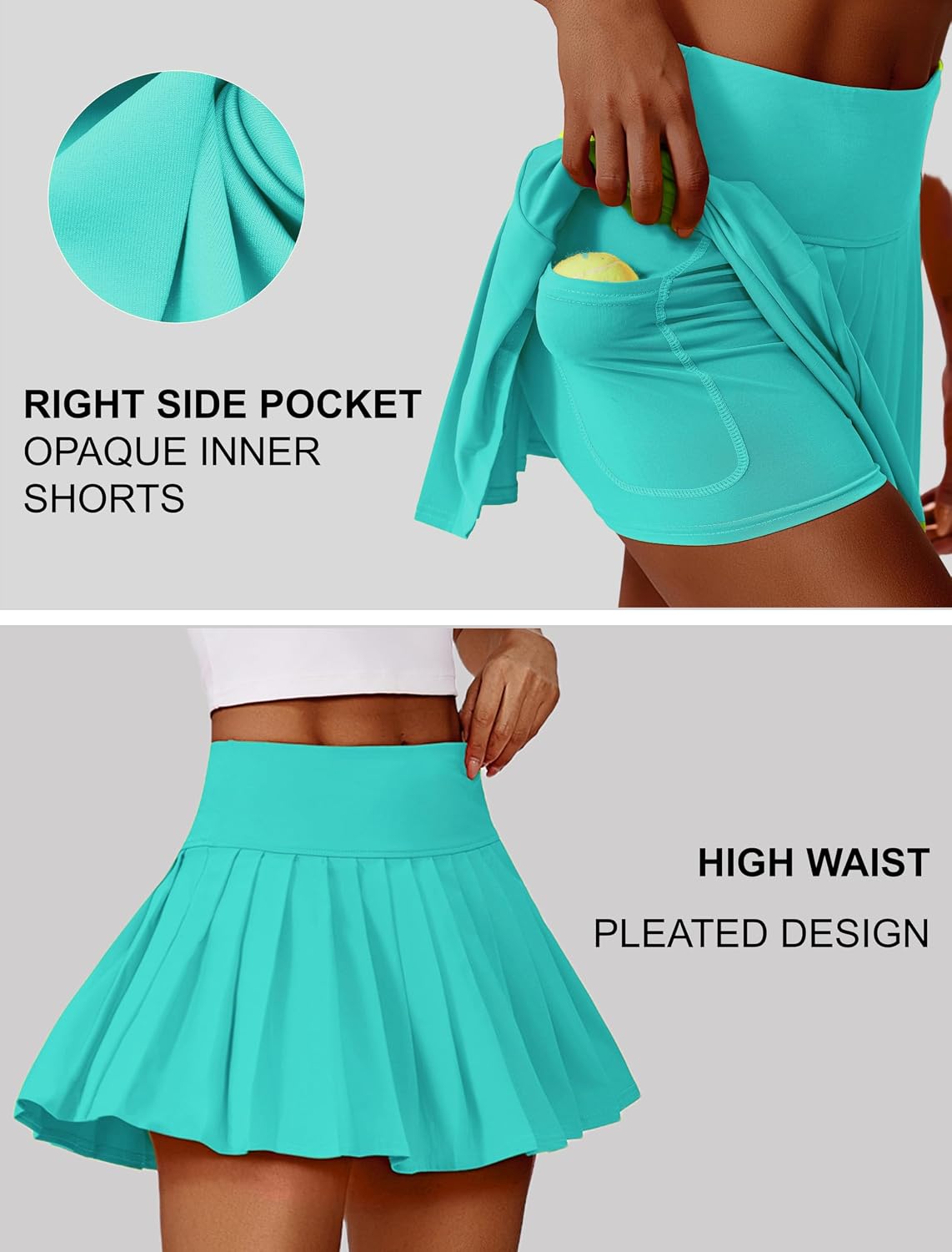 Detalle de PINSPARK Pleated High-Waist Tennis Skirt: Lightweight, Quick-Dry, UV-Protected Skort