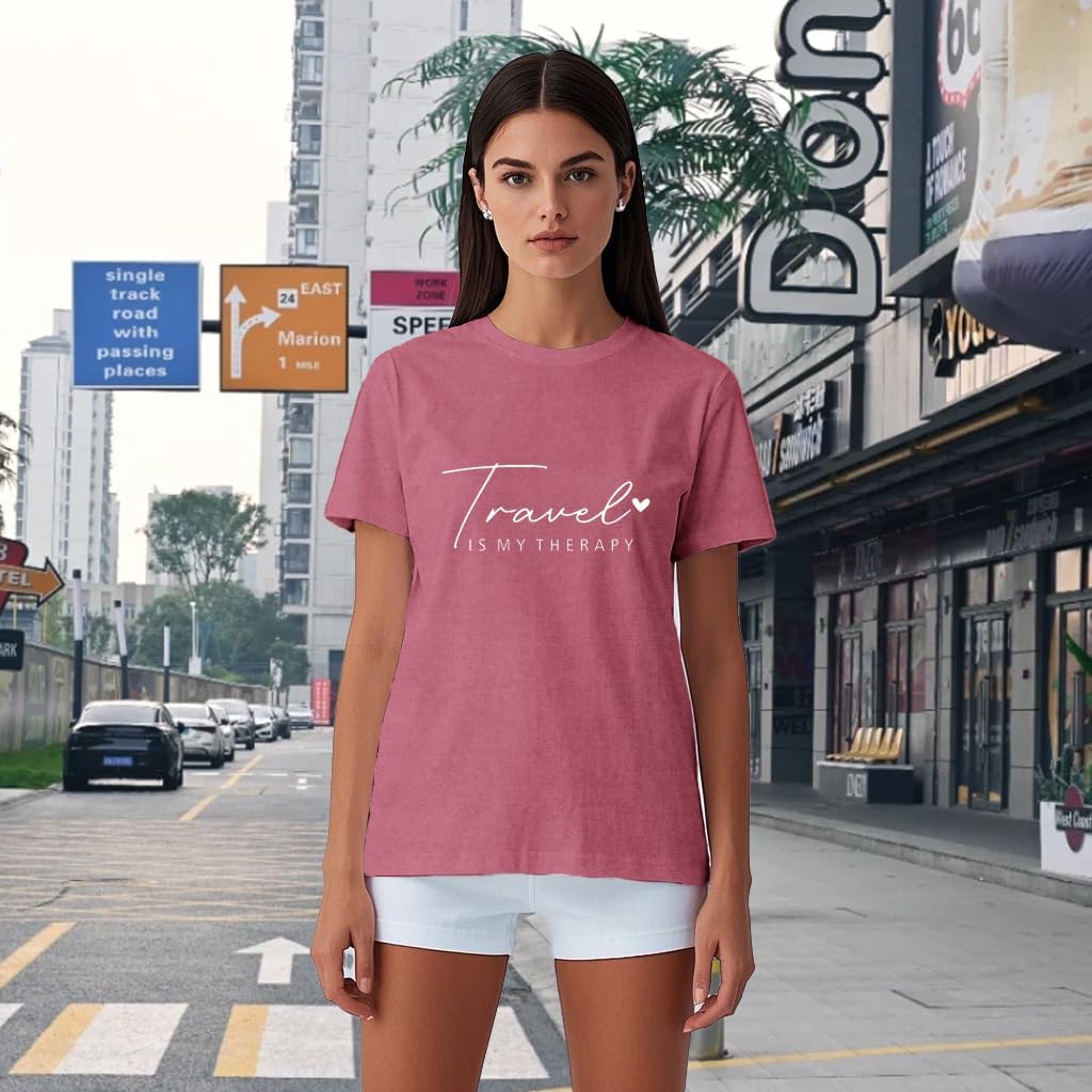 Detalle de SUWATOIN Travel Shirt for Women: Travel Is My Therapy Tee