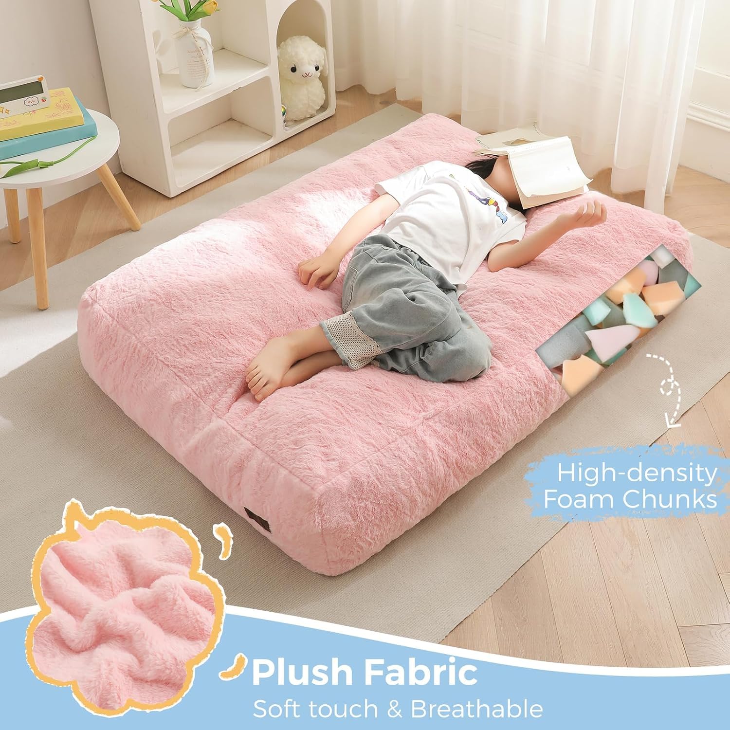 Detalle de MAXYOYO K06-Series Kids’ Convertible Bean Bag Chair, Pink, High-Density Foam