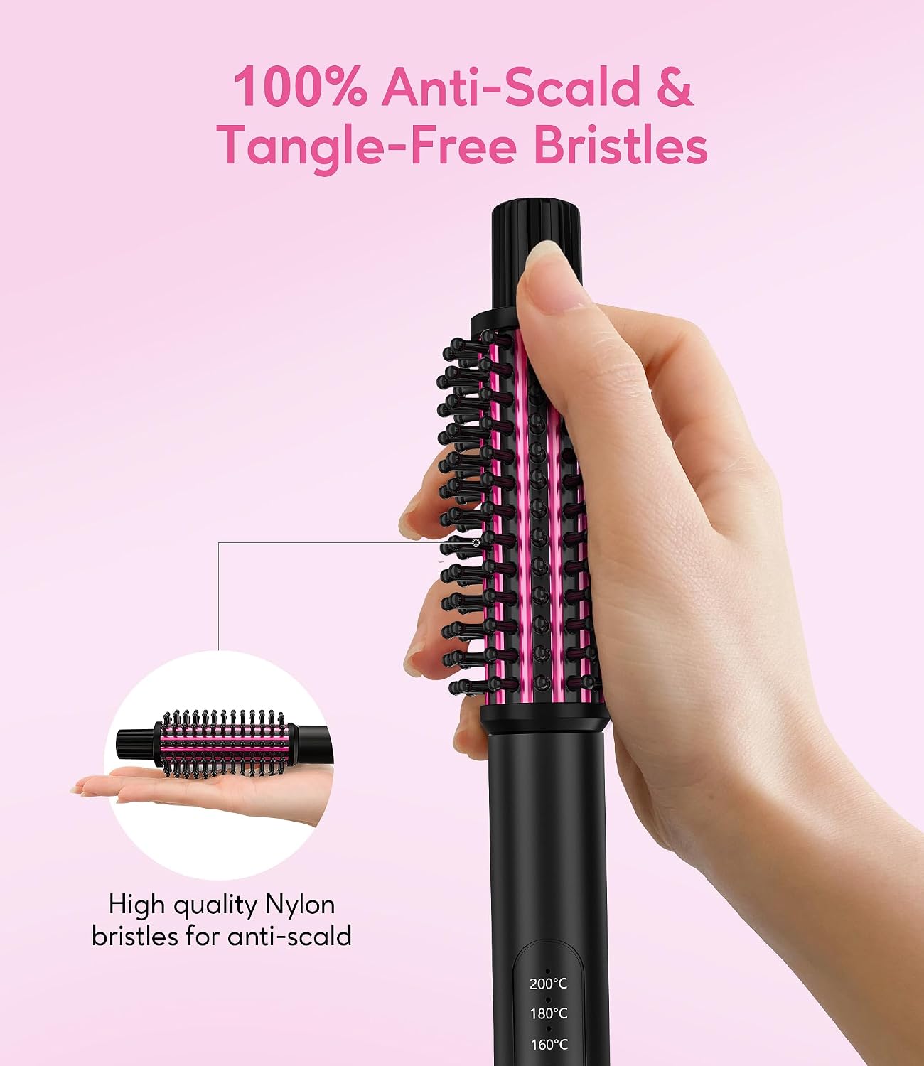 Detalle de FARERY Mini Thermal Brush Heizbare Rundbürste 25 mm – 3 Temperaturstufen (160–200 °C) für Locken & Volumen