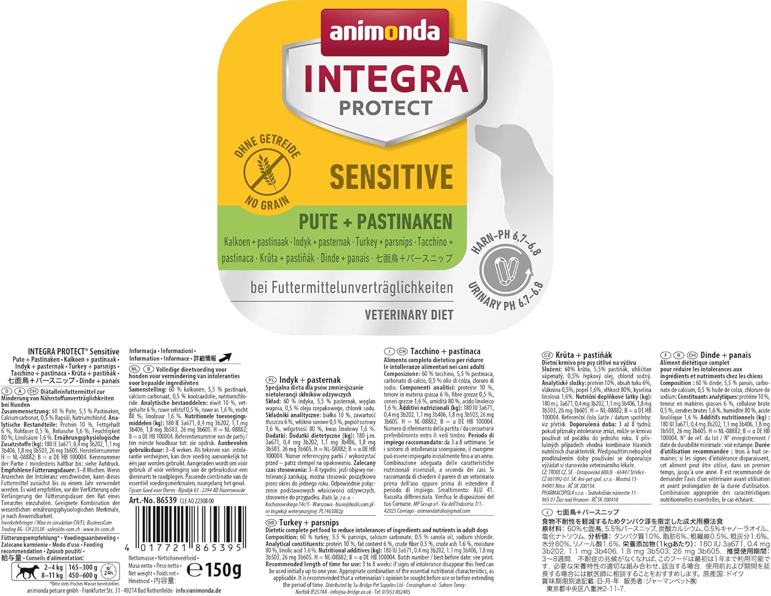 Detalle de animonda INTEGRA PROTECT Hundefutter nass Sensitive mit Pute + Pastinake – 11 x 150 g
