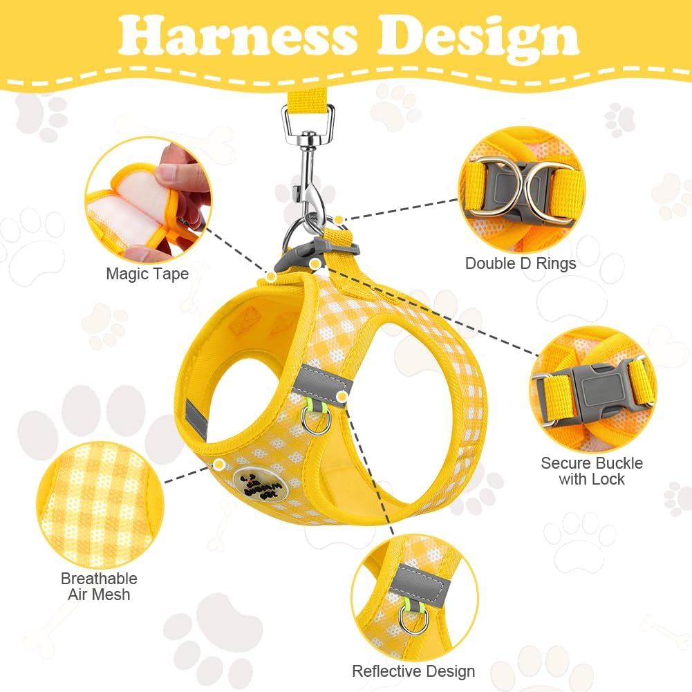 Thumbnail 2 de OFFCUP Dog Harness and Leash Set, Soft Mesh Reflective Breathable Dog Harness, No Pull Adjustable Easy Walk Lightweight Puppy Cat Vest Harnesses for Small Dogs Cats Puppies (Yellow, XS)