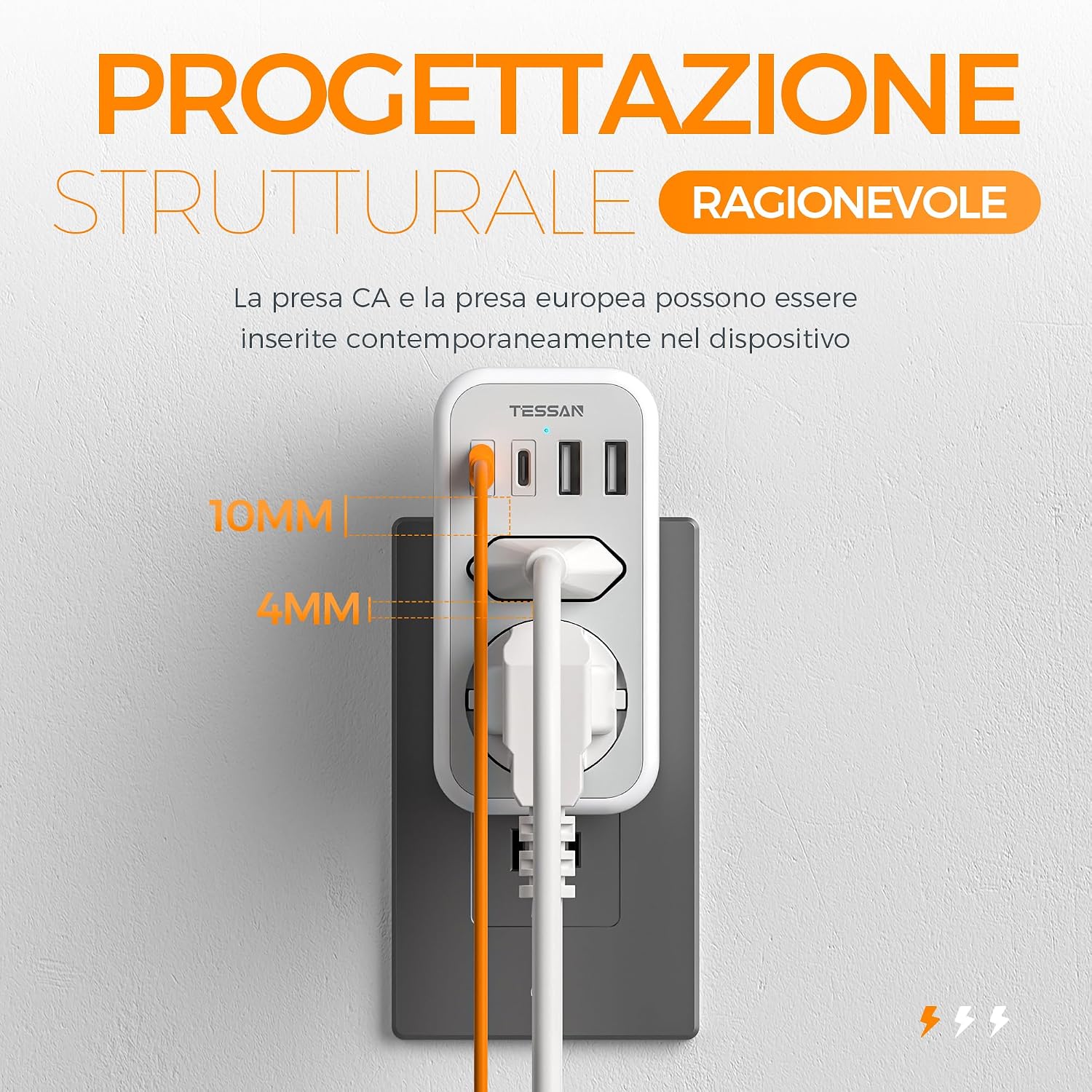 Detalle de TESSAN Adattatore Presa USA 6 in 1 con 2 USB-C e 2 USB-A – Tipo B