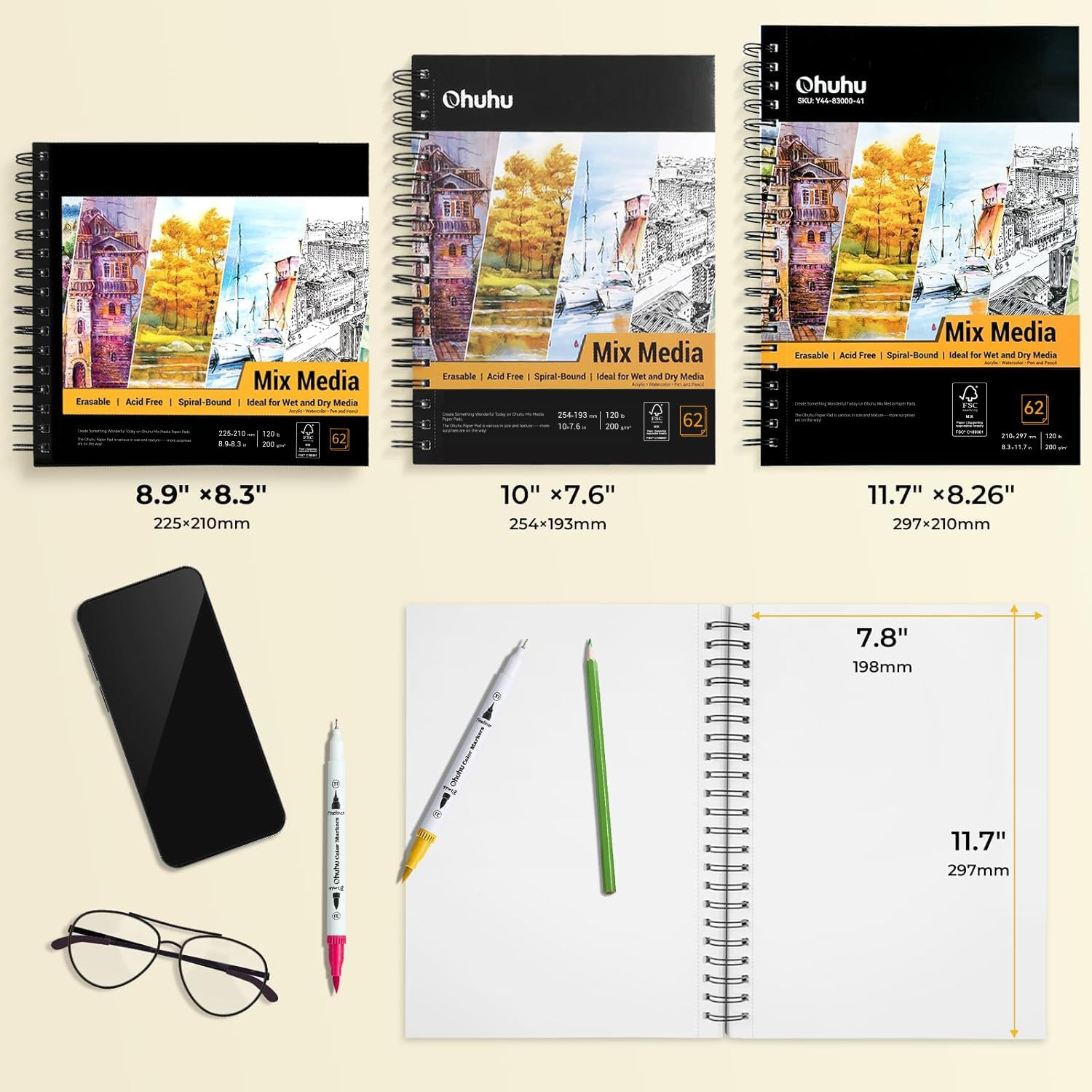 Thumbnail 6 de Ohuhu A4 Skizzenbuch Mischtechnik 200 g/m² 🖊️