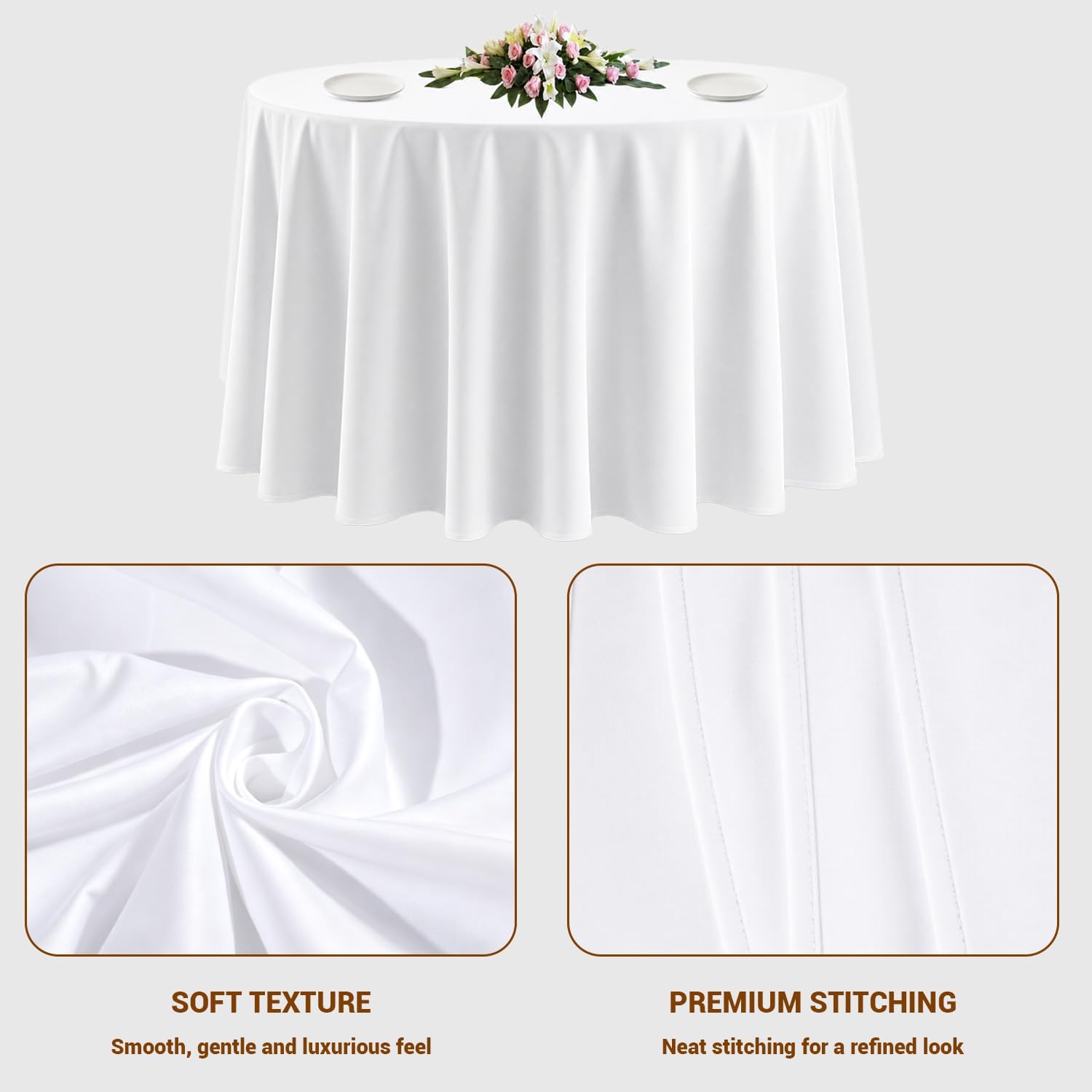 Detalle 2 de 10 Pack White Round Tablecloths 120" stain-resistant 🍽