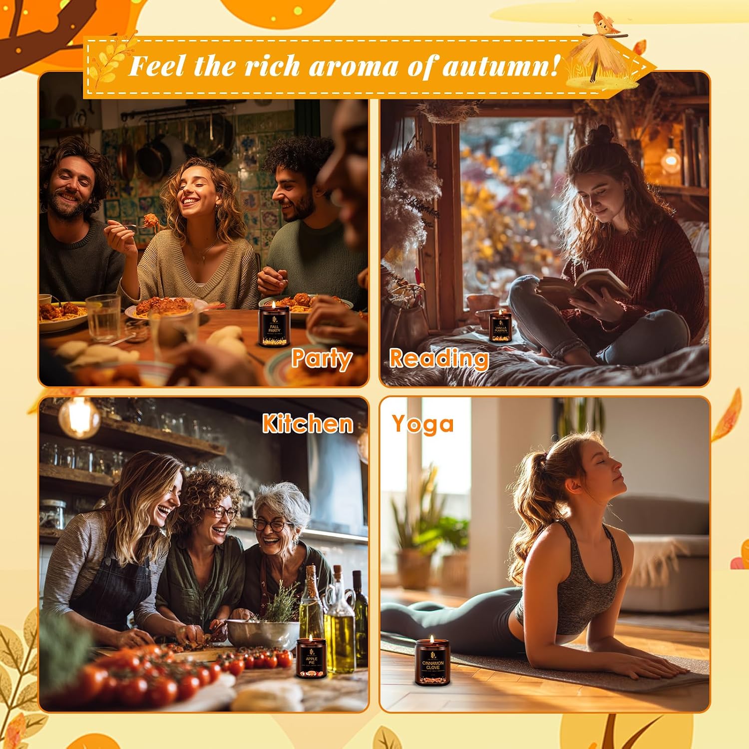 Detalle de DL DREAMY DEWLA Fall Scented Candle Set, 4-Pack Soy Wax, Four Fall Scents