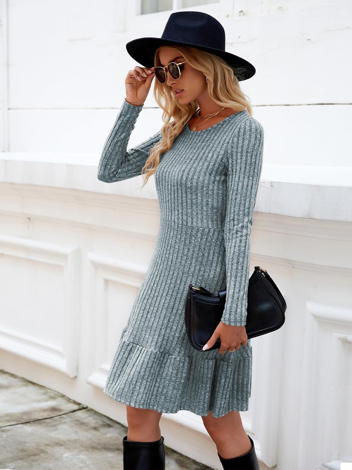 Detalle de Zetieny Strickkleid Damen Langarm – elegantes A-Linien-Strickkleid für Herbst/Winter
