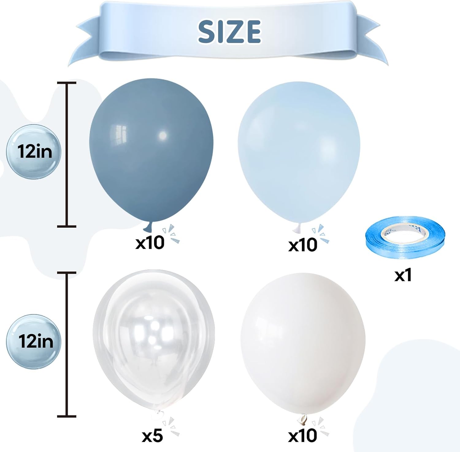 Thumbnail 1 de Dusty Blue Balloon Set – 12-inch Blue & White Latex Balloons for Weddings, Parties, and Baby Showers