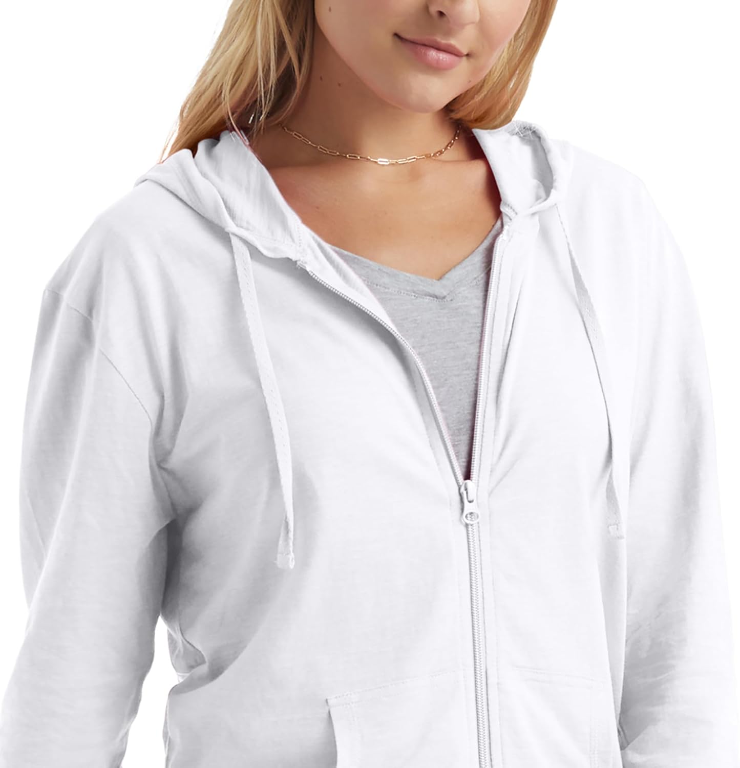Detalle de Hanes Womens Slub Knit Full-Zip Hoodie: Textured Cotton Zip-Up for Everyday Comfort