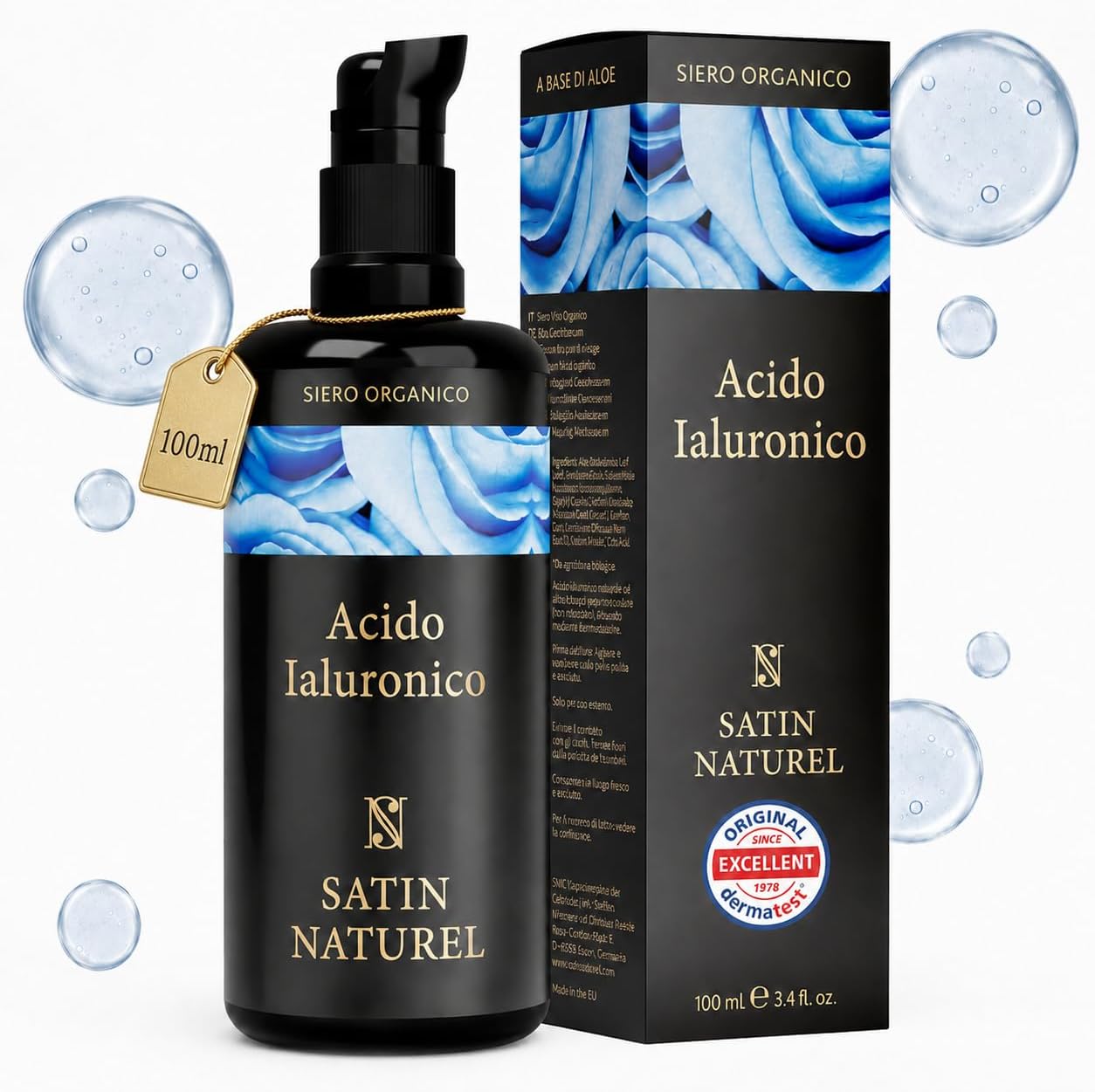 Detalle de Satin Naturel Siero Acido Ialuronico ad Alta Efficacia 100 ml – Idratazione 24 h e Azione Anti-Age