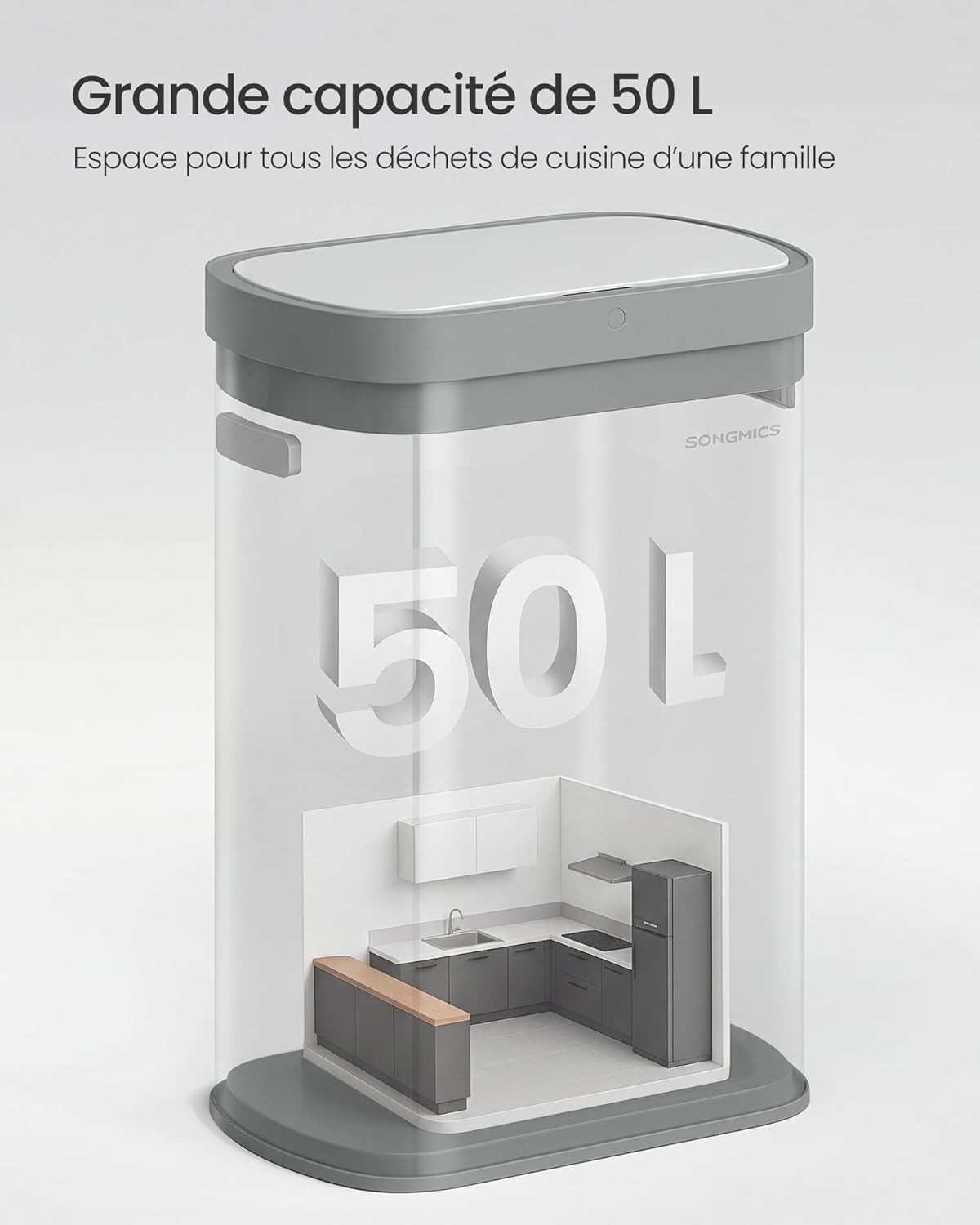 Detalle 2 de SONGMICS LTB640E01 — Poubelle de cuisine automatique 50 L à capteur et fermeture douce