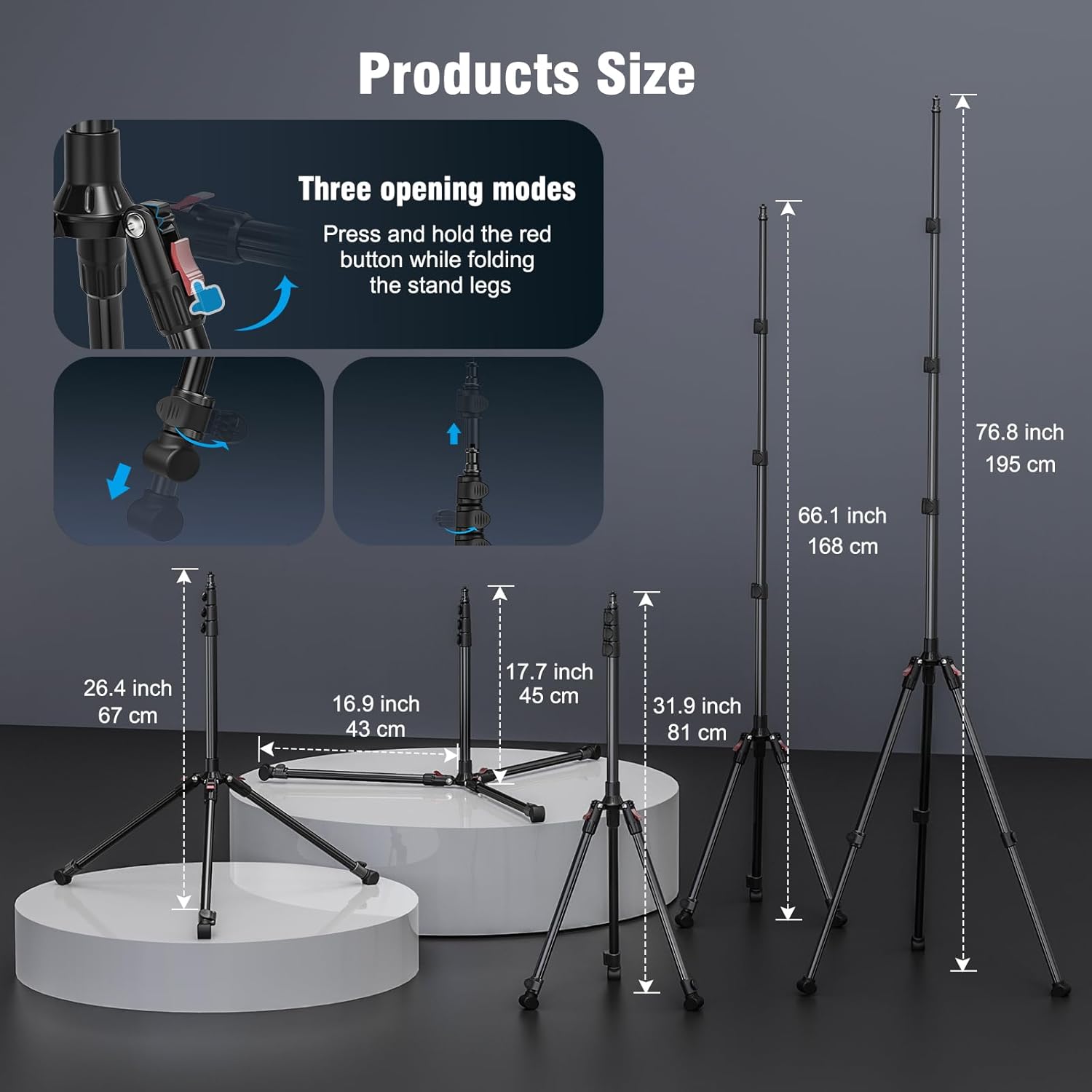 Thumbnail 2 de Wiseten Lichtstativ Aluminium 200 cm – klappbares Umgekehrt-Stativ mit 1/4" Schraube