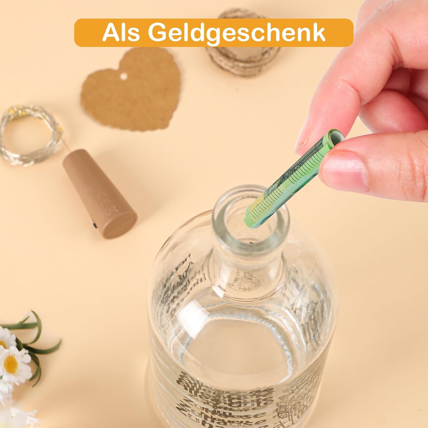 Detalle 2 de Seutgjie LED-Leuchtflasche zum Einzug & Richtfest – personalisiertes Geschenk mit Lichterkette und Text