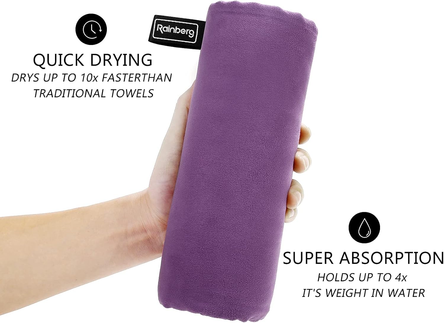 Thumbnail 3 de Rainberg Microfiber Towel (180x90cm) – Large Quick-Dry Gym Towel in Purple