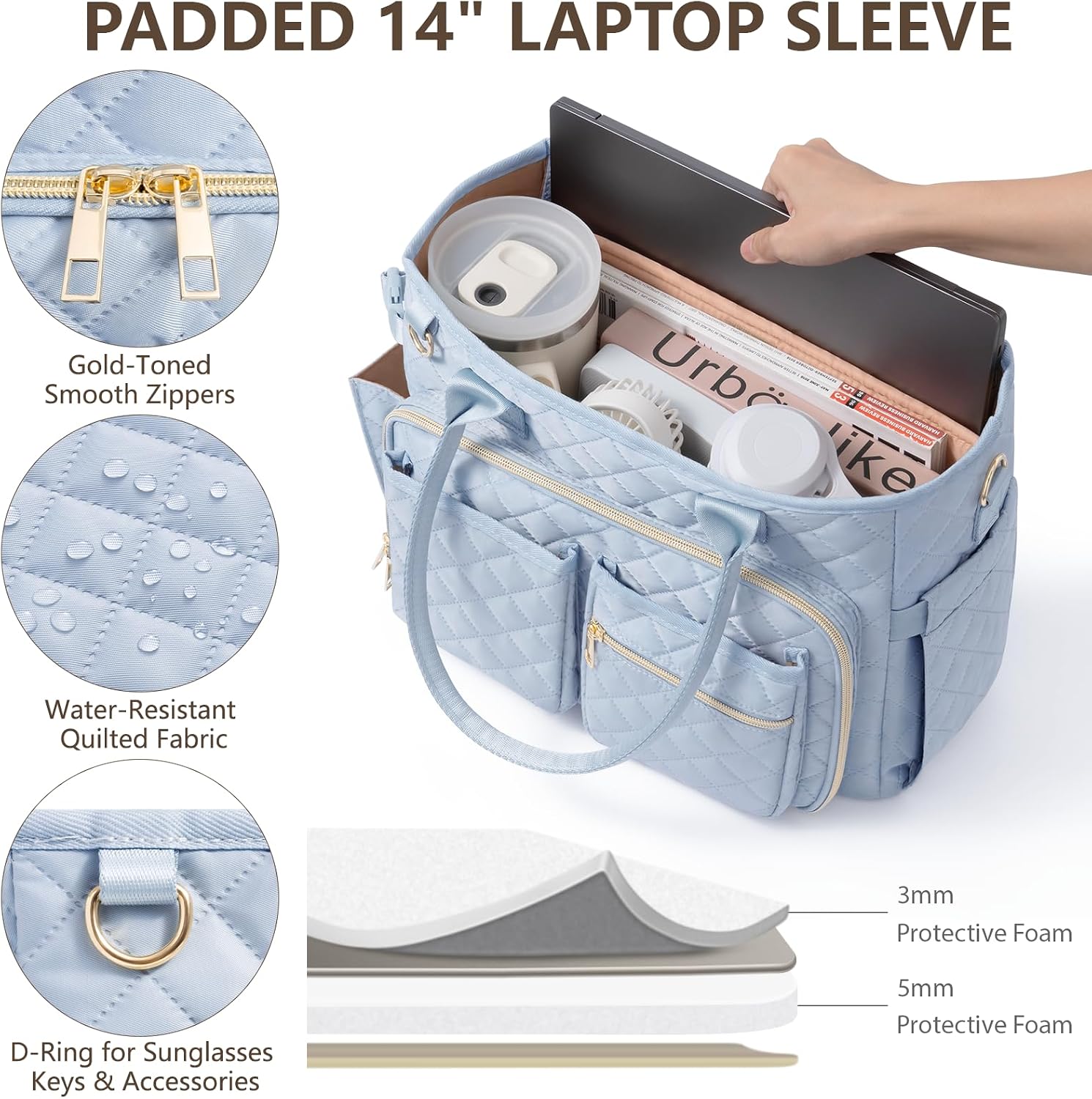 Detalle 2 de FLOE SJTT001 Quilted Bible Tote Bag with Study Supplies and Laptop Sleeve