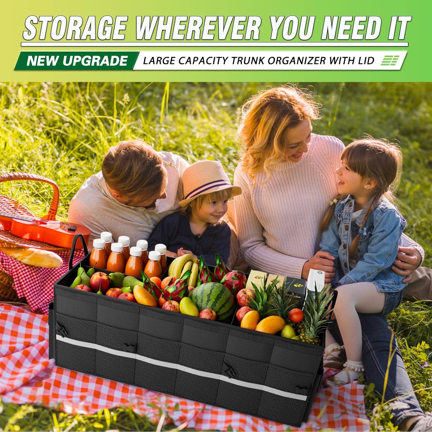 Thumbnail 5 de K KNODEL Car Trunk Organizer with Lid, Large 3-Compartment Collapsible Storage for SUV, Truck, or Sedan
