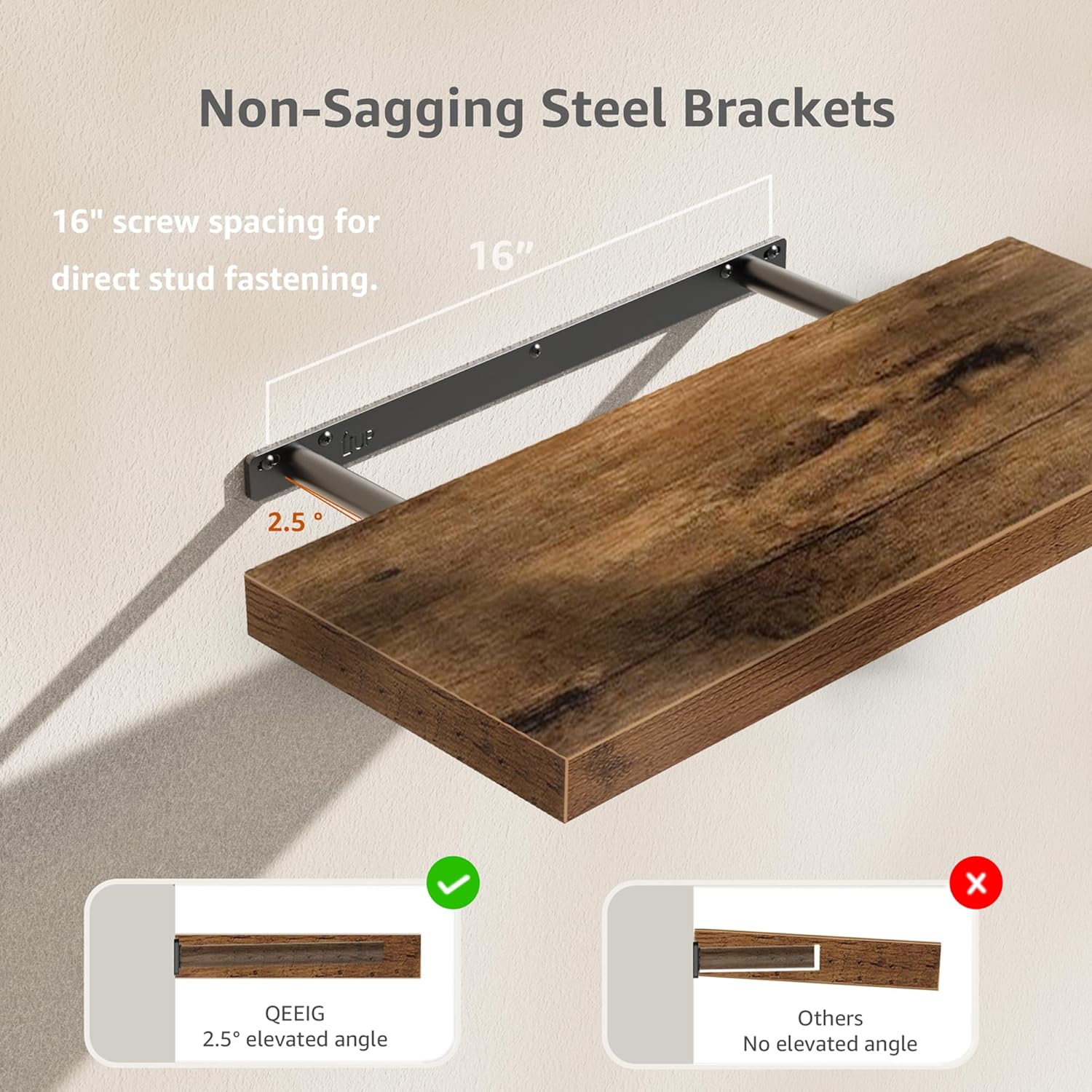 Thumbnail 4 de QEEIG 23.6" Floating Wall Shelf set of 2 🪵