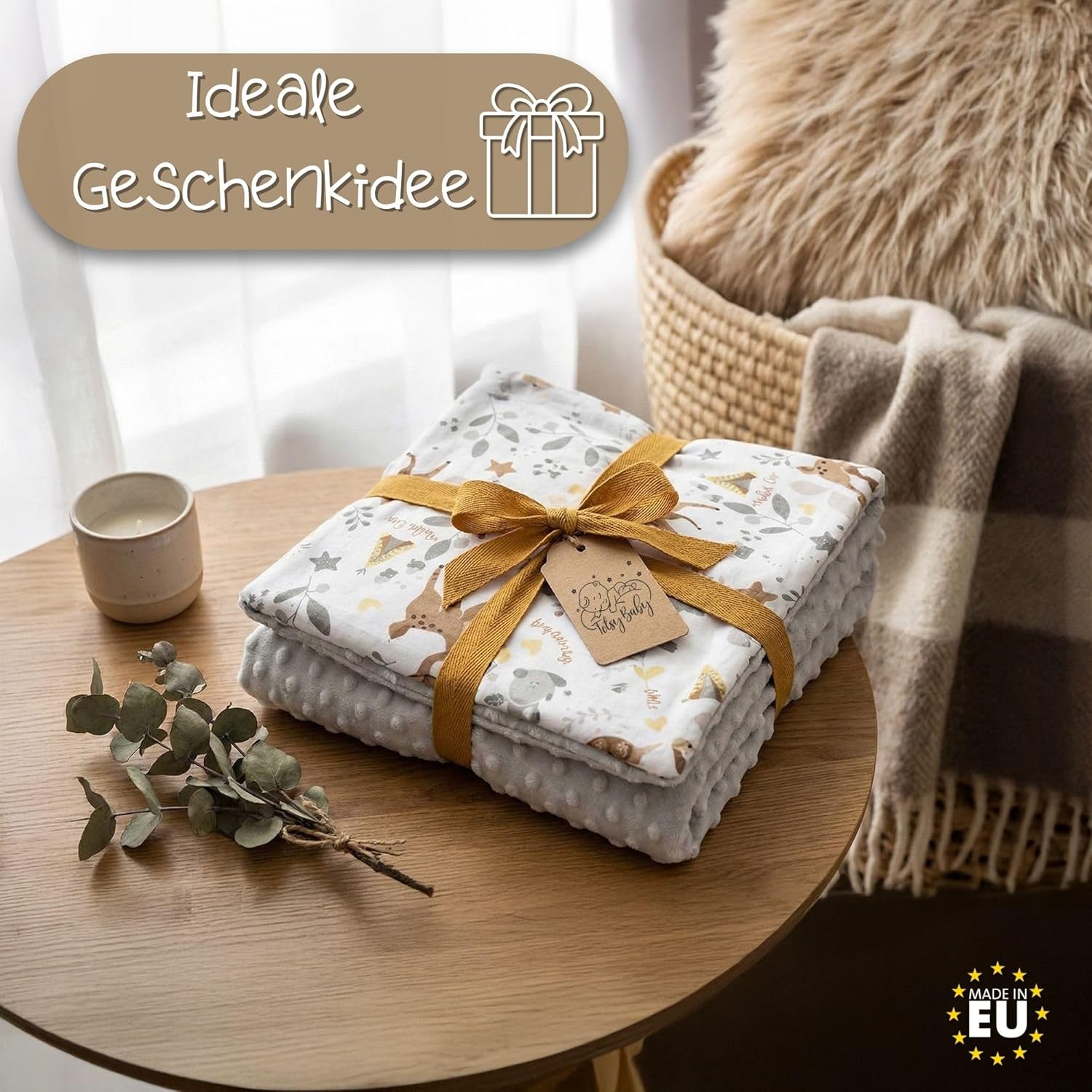 Detalle de Babydecke/Kuscheldecke 75x100 cm mit Plüschstoff – Winterdecke für Kinderwagen & Babybett