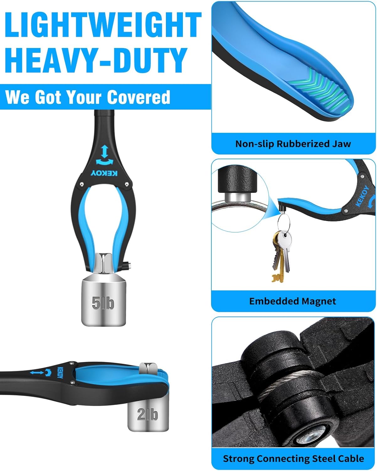 Thumbnail 2 de Kekoy 44'' Litter Pickers for Adults – Extra Long Reach (110cm) Sky Blue