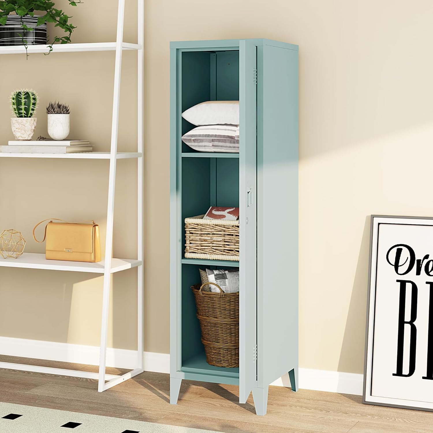 Thumbnail 3 de Armoire Métallique à Casiers Vestiaire [en.casa] – 3 Compartiments, Verrouillable, 137 x 38 x 38 cm, Bleu Gris