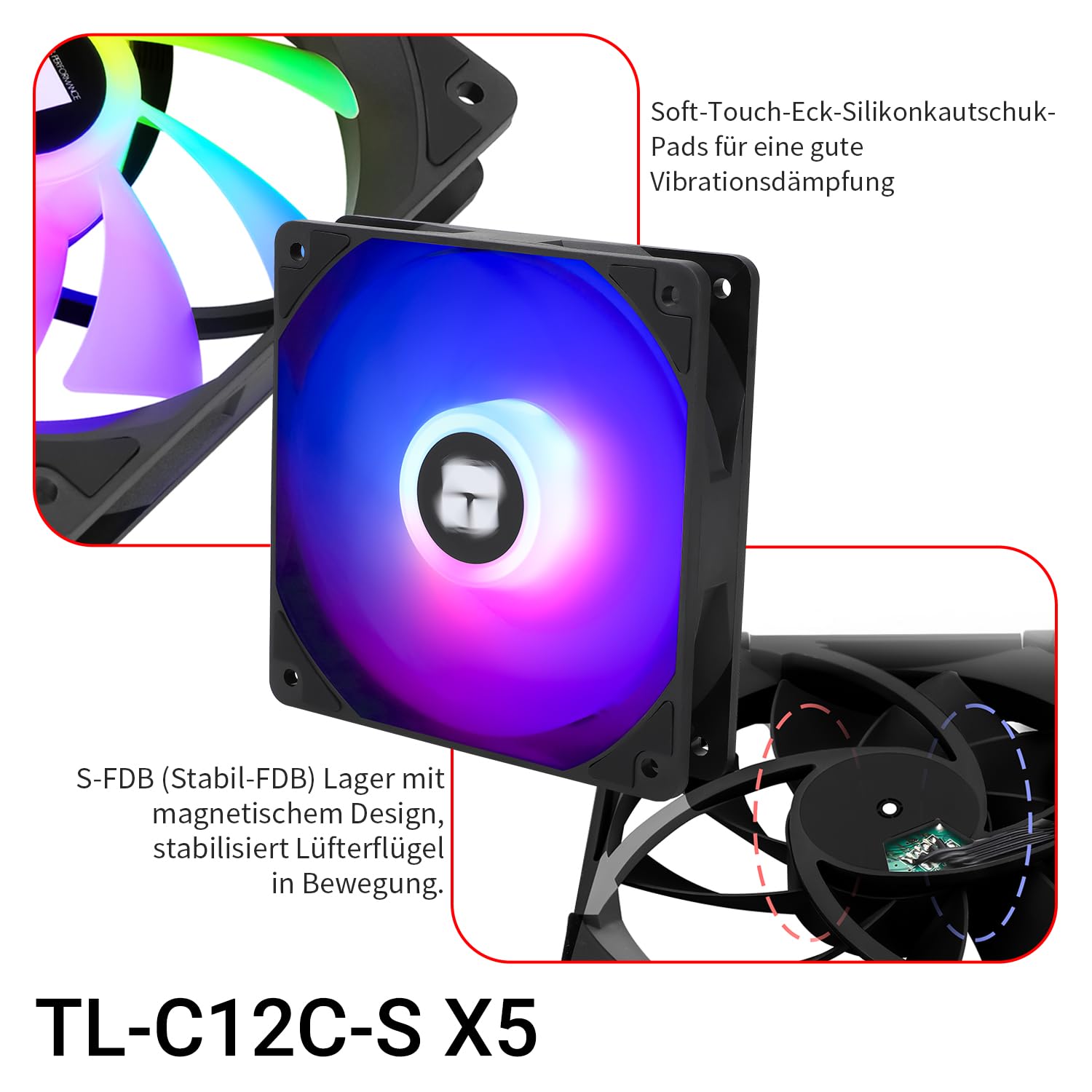 Thumbnail 4 de Thermalright TR-TL-C12C-S X5 120-mm PWM-ARGB-Lüfter (5er-Set) mit 5V-3-Pin-ARGB und 1550 U/min