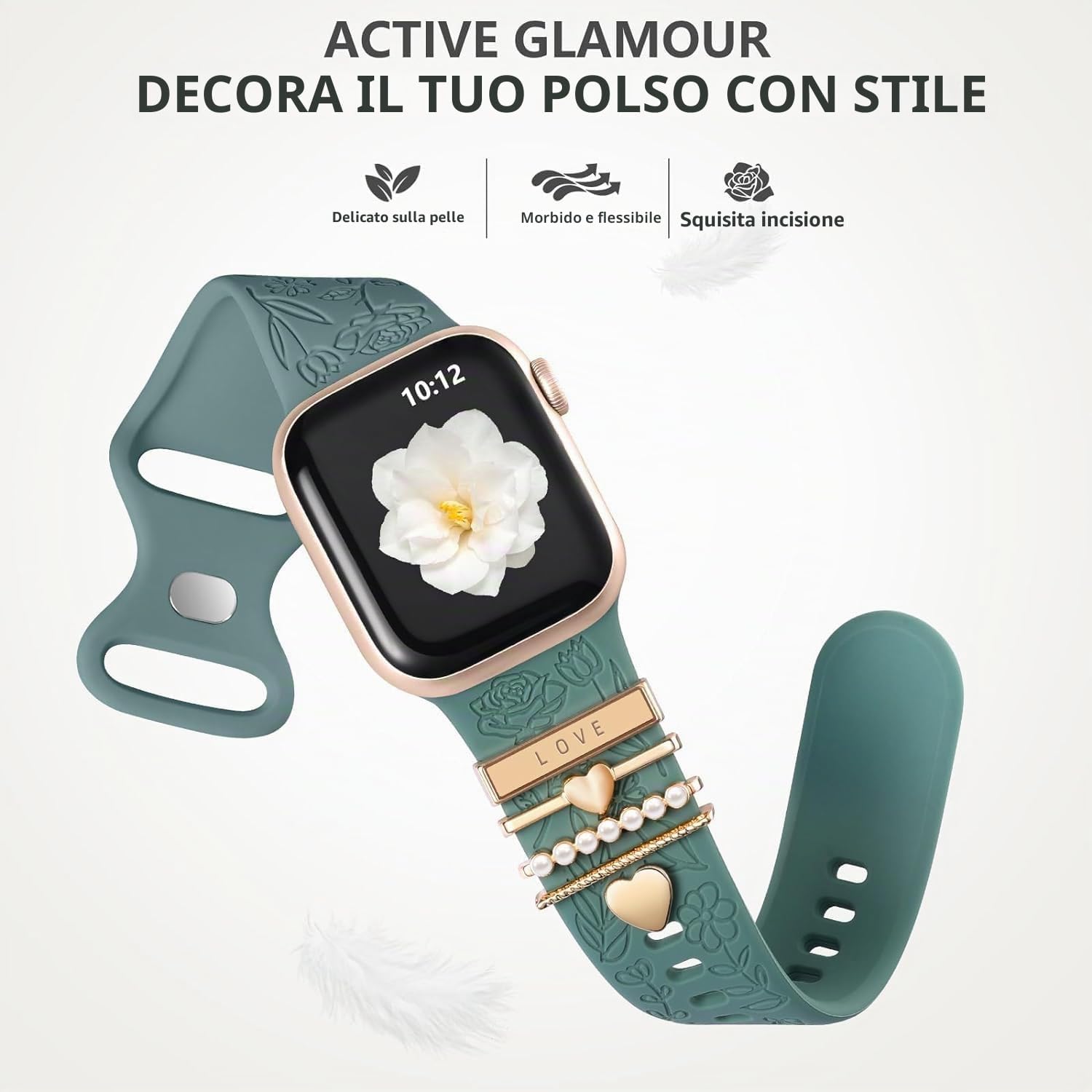 Thumbnail 4 de Cinturino inciso con fiori e decorazioni per Apple Watch in silicone (compatibile 38/40/41/42/44/45/46 mm, Serie 1–11, Ultra, SE)