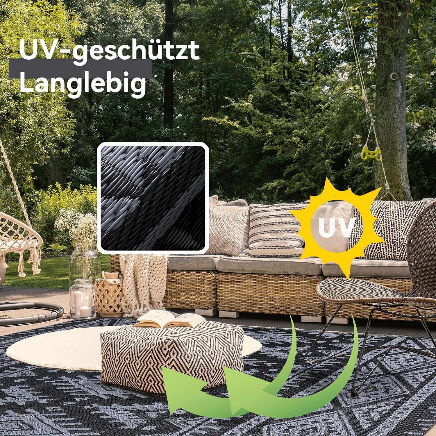 Thumbnail 3 de Homaxy Outdoor Teppich wetterfest 150 x 240 cm, faltbar, wendbar – Schwarz & Grau
