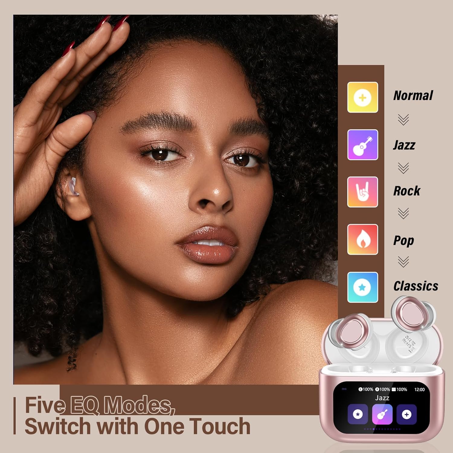 Thumbnail 5 de ZYHKON Schlafkopfhörer In Ear mit Touchscreen – Bluetooth 5.4, 48h Laufzeit, Sleep-Modus, 5 EQ-Modi, ENC, Rosa