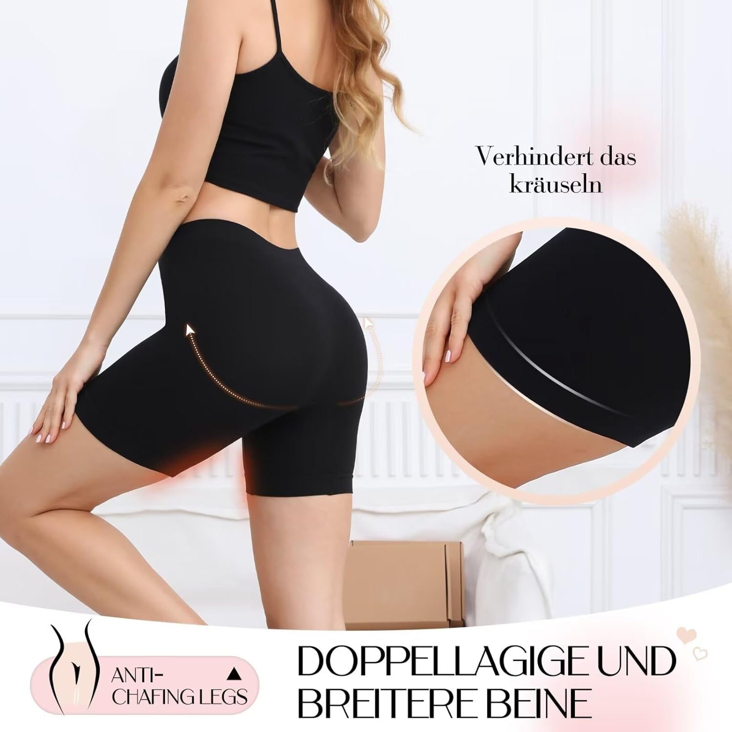 Detalle de IceReco 3er Pack Radlerhose Damen – Kurz-Sporthose für Kleid & Rock, anti Scheuern, mit Bein