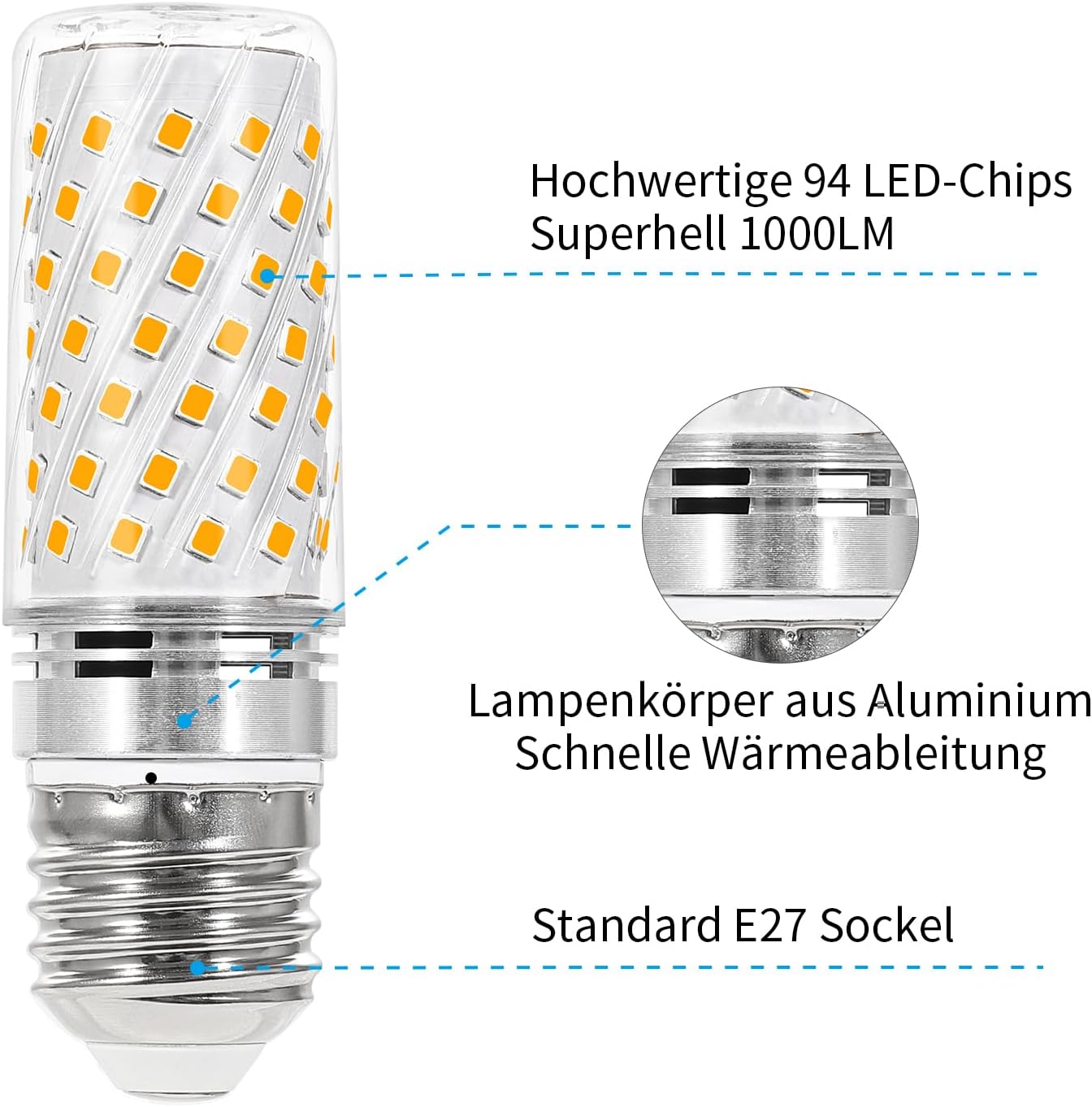 Detalle 1 de I-SHUNFA E27-94LED dimbare maïslamp 10 W, 3000 K, 1000 lm