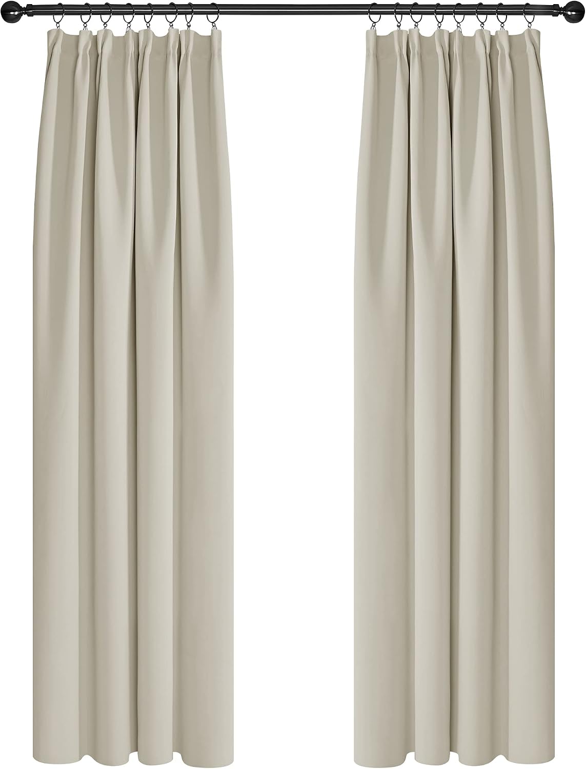 Detalle de Deconovo Home light beige pencil pleat thermal blackout curtains (90 x 108 inch) – one pair