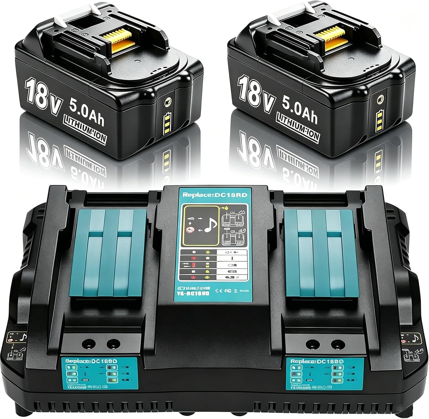 Detalle de Replacement for Makita 18V Batteries: 2 x 5.0Ah LXT Pack with DC18RD Charger