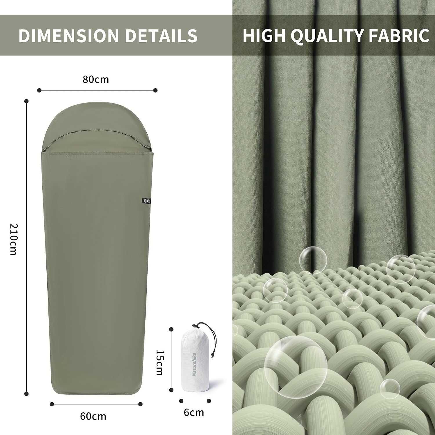 Detalle de Naturehike Ultralight Sleeping Bag Liner (128g) travel sheet for backpacking, hostels & huts