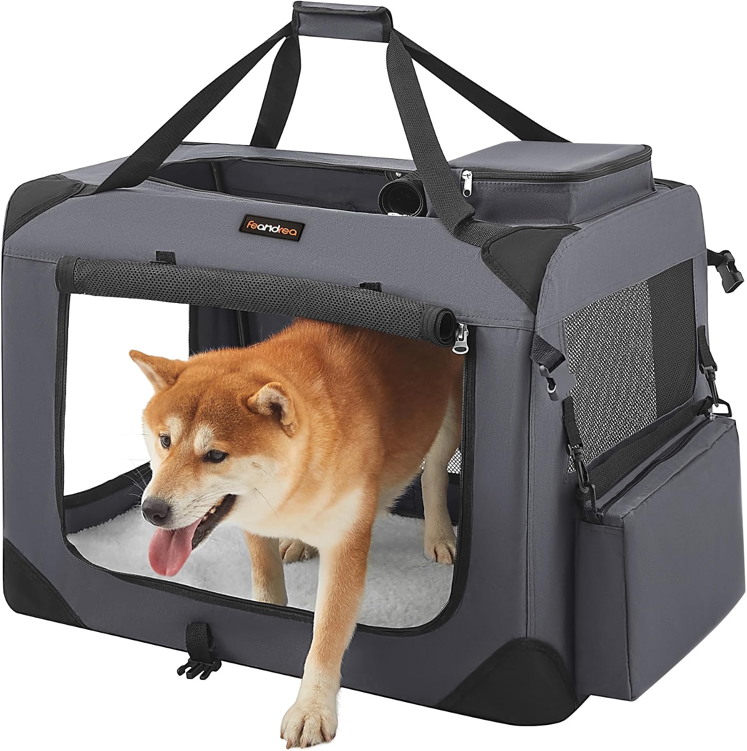 Detalle de Feandrea faltbare Hundebox L 70 x 52 x 52 cm – Transportbox aus Oxford-Gewebe, atmungsaktiv mit Metallrahmen
