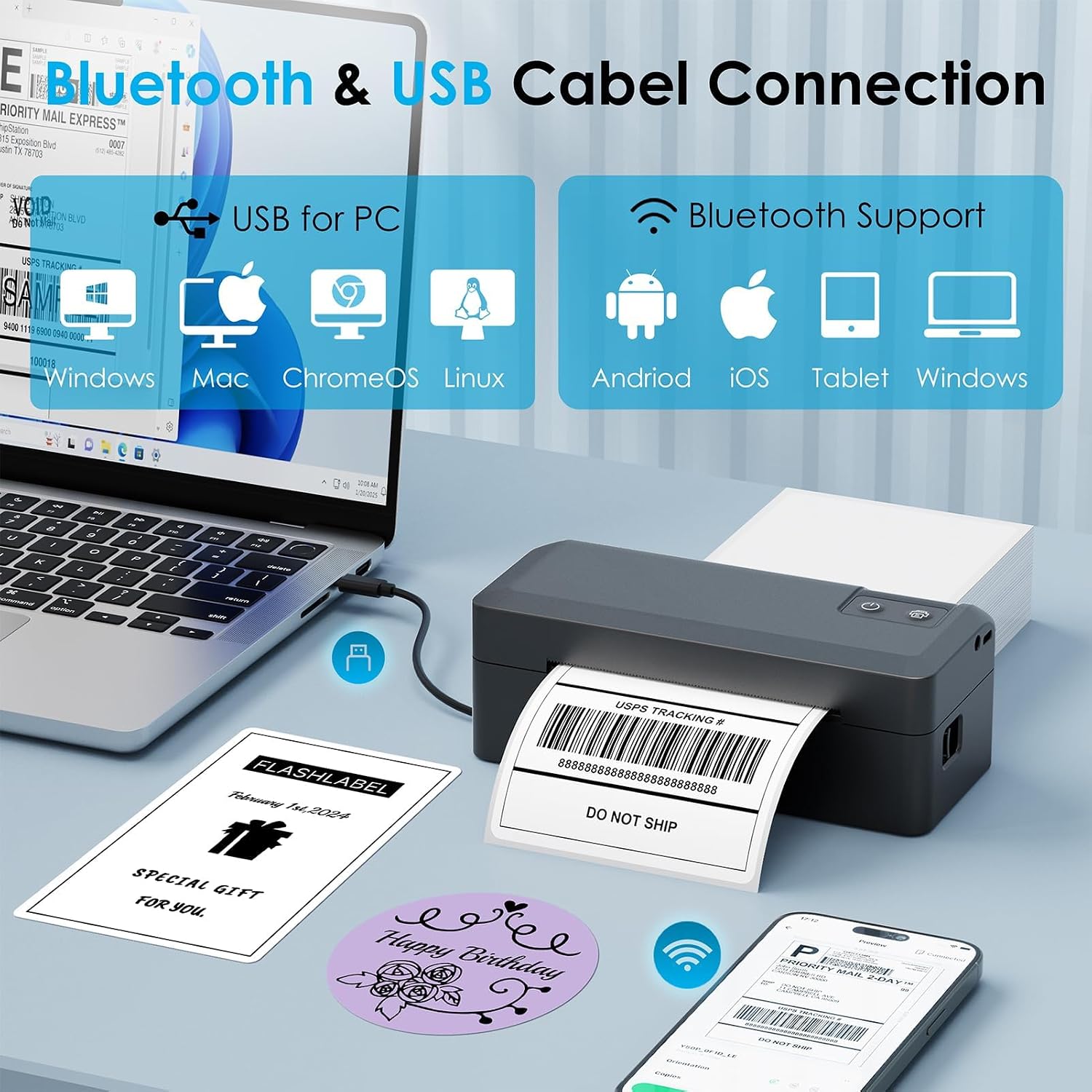 Thumbnail 1 de KNAON Label Printer Bluetooth Y41BT: Compact, versatile 4x6 shipping label printer for small business sellers