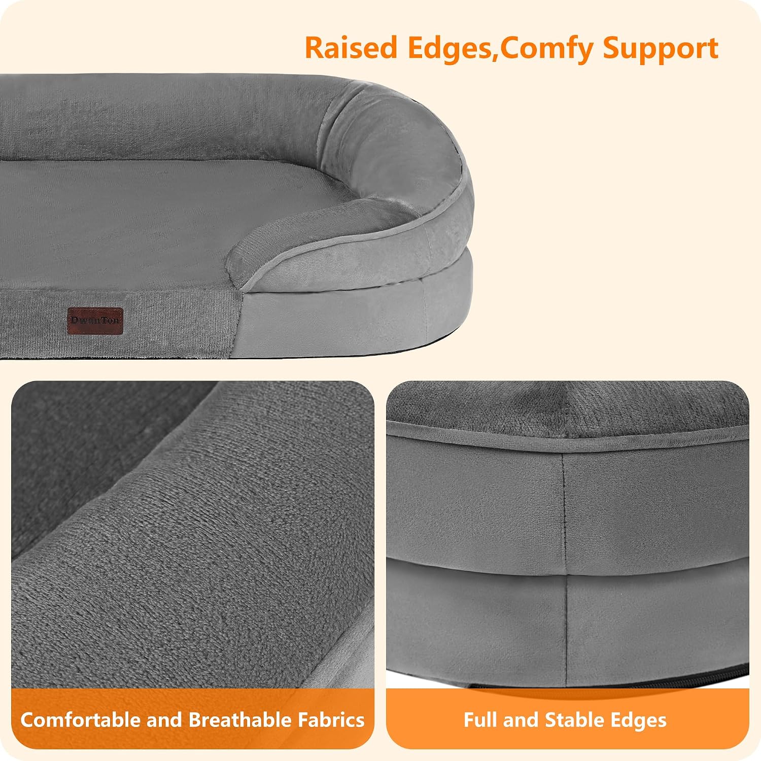Detalle de Dwanton X-Large Orthopedic Dog Bed Sofa, 45-Inch Gel Memory Foam, Waterproof Liner