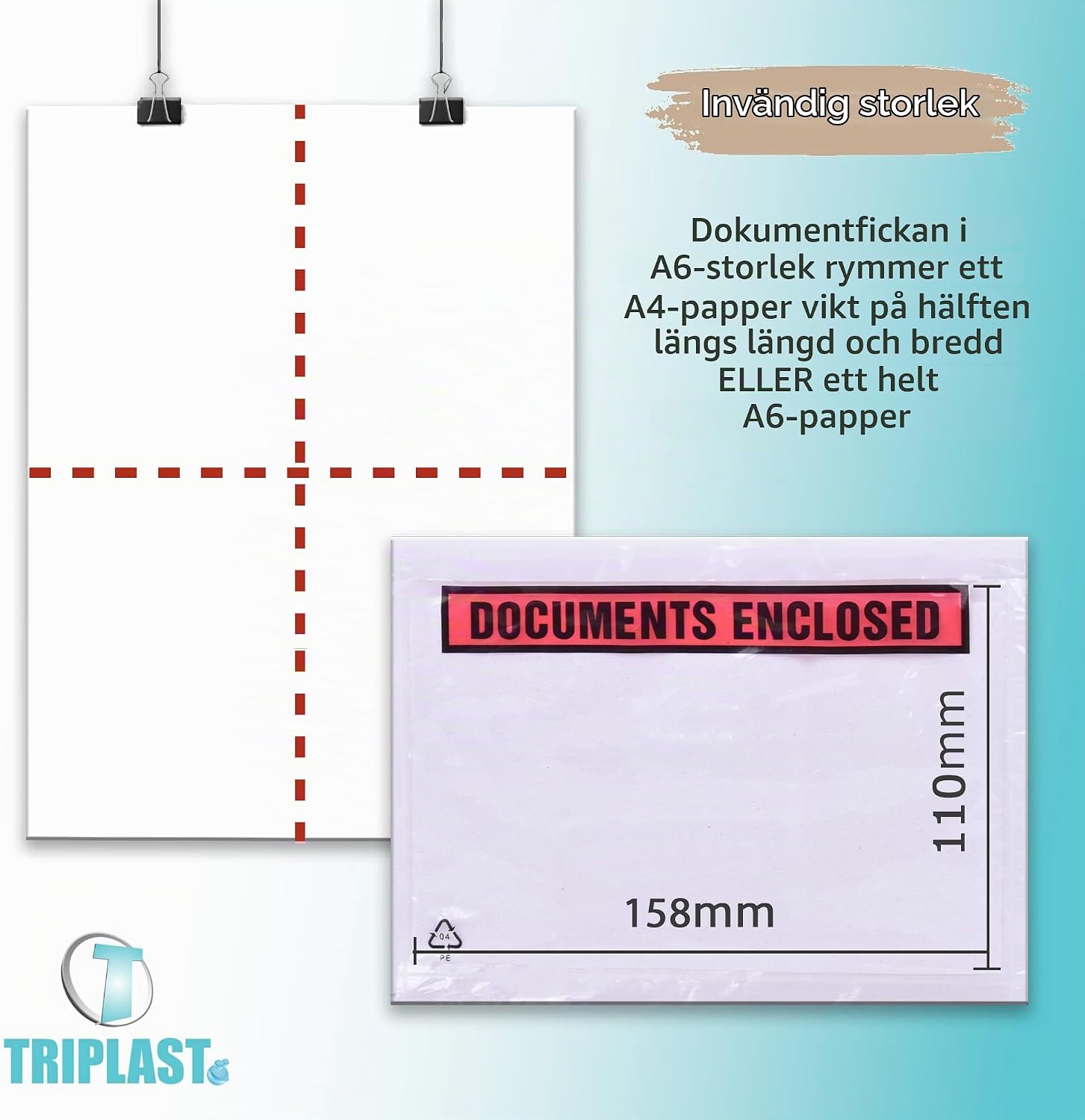 Thumbnail 1 de Triplast A6-dokumentfickor, 158 x 110 mm, tryckta och självhäftande, 100-pack