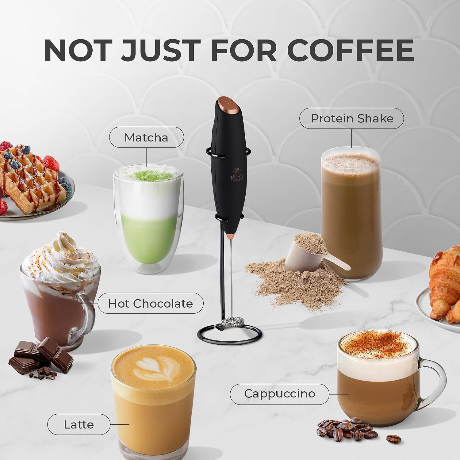Detalle 2 de Zulay Kitchen Powerful Milk Frother Wand (Black Copper) with 4 AA Duracell Batteries