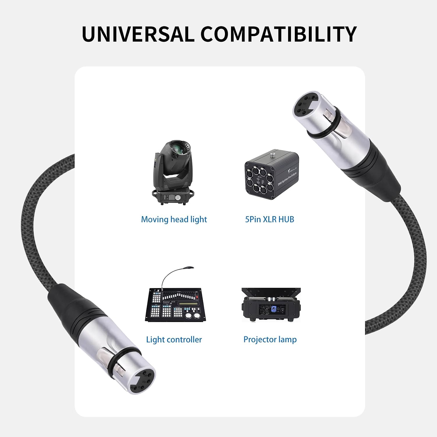 Detalle de HUALEU GY5FF-180 5-Pin DMX512 XLR Cable, 6 ft, 2-Pack