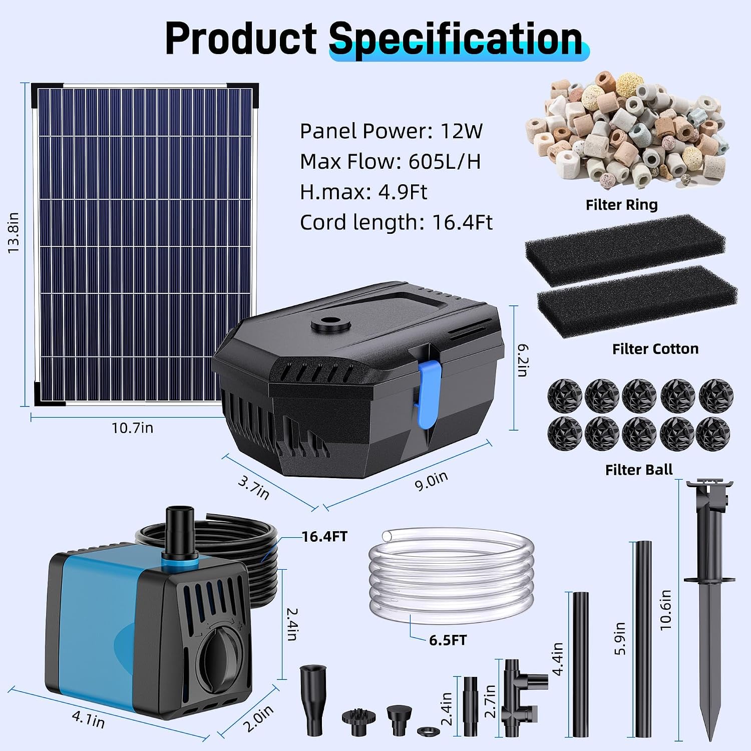 Thumbnail 5 de Biling Solar Pond Filter Kit 50W 2100 L/H: Solar-Powered Filtration for Ponds up to 4000L
