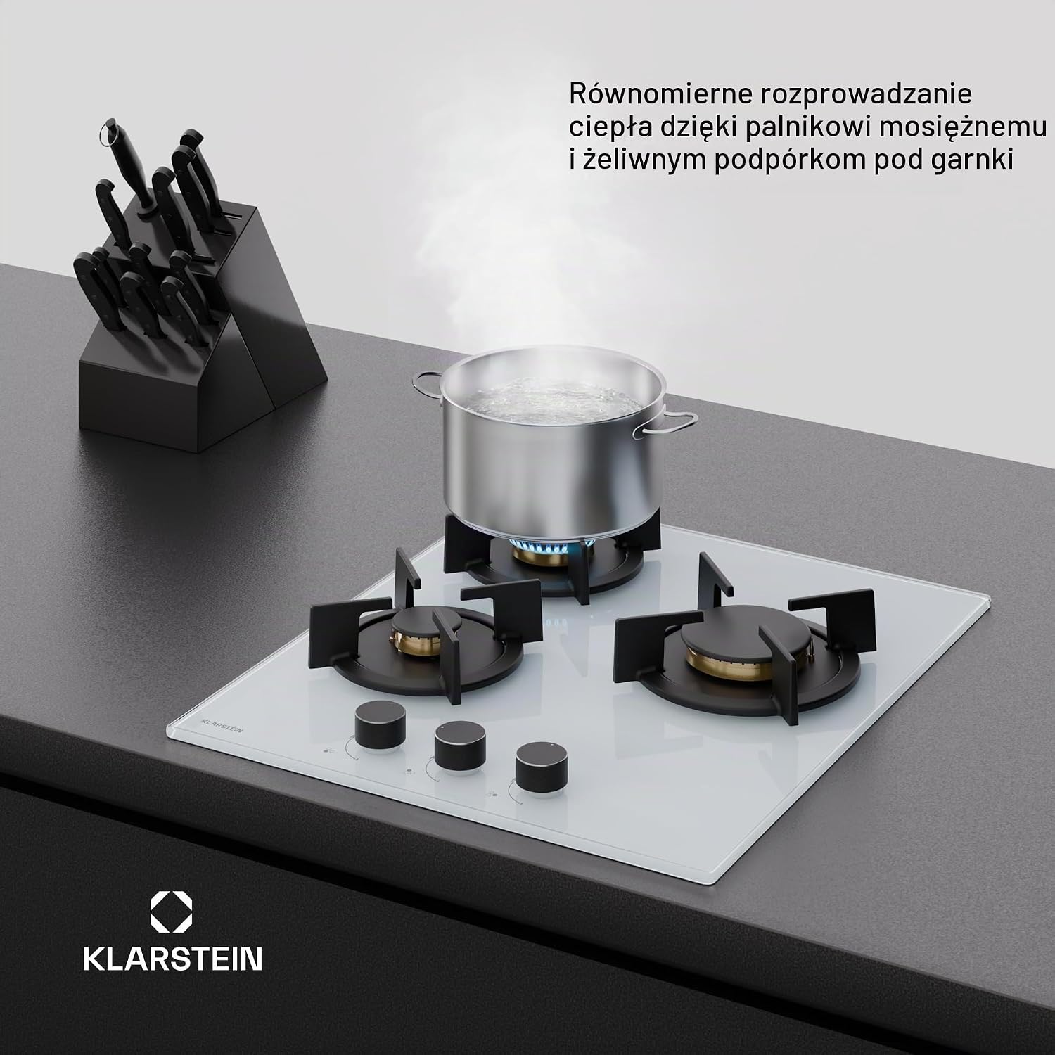 Detalle 2 de Klarstein Goldflame – 3-palnikowa płyta gazowa 5800 W, szkło hartowane i mosiądz