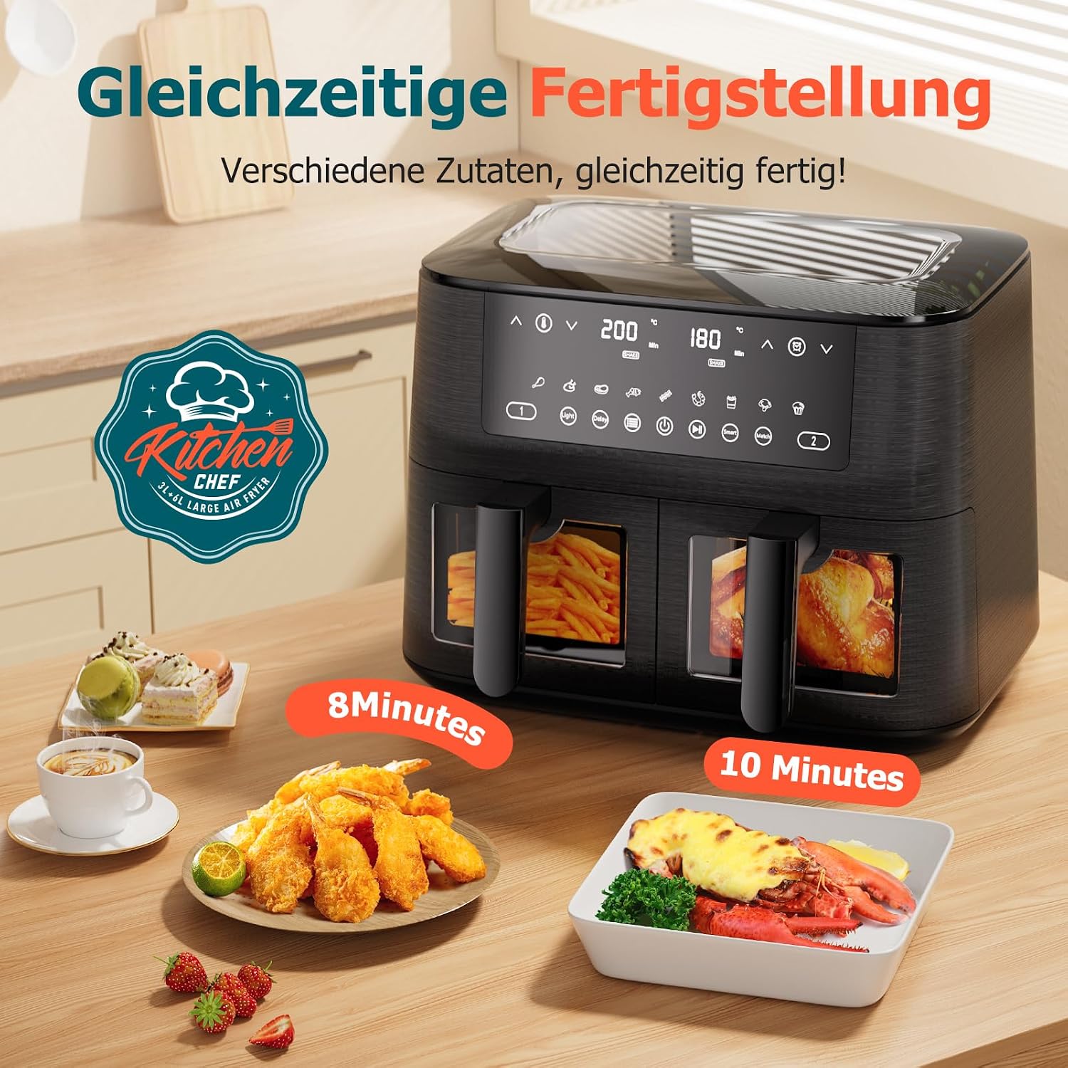 Detalle 2 de Heißluftfritteuse Airfryer mit Sichtfenster 7,2 l – 11-in-1 XXL Air Fryer mit Warmhalten, Vorheizen & Timer