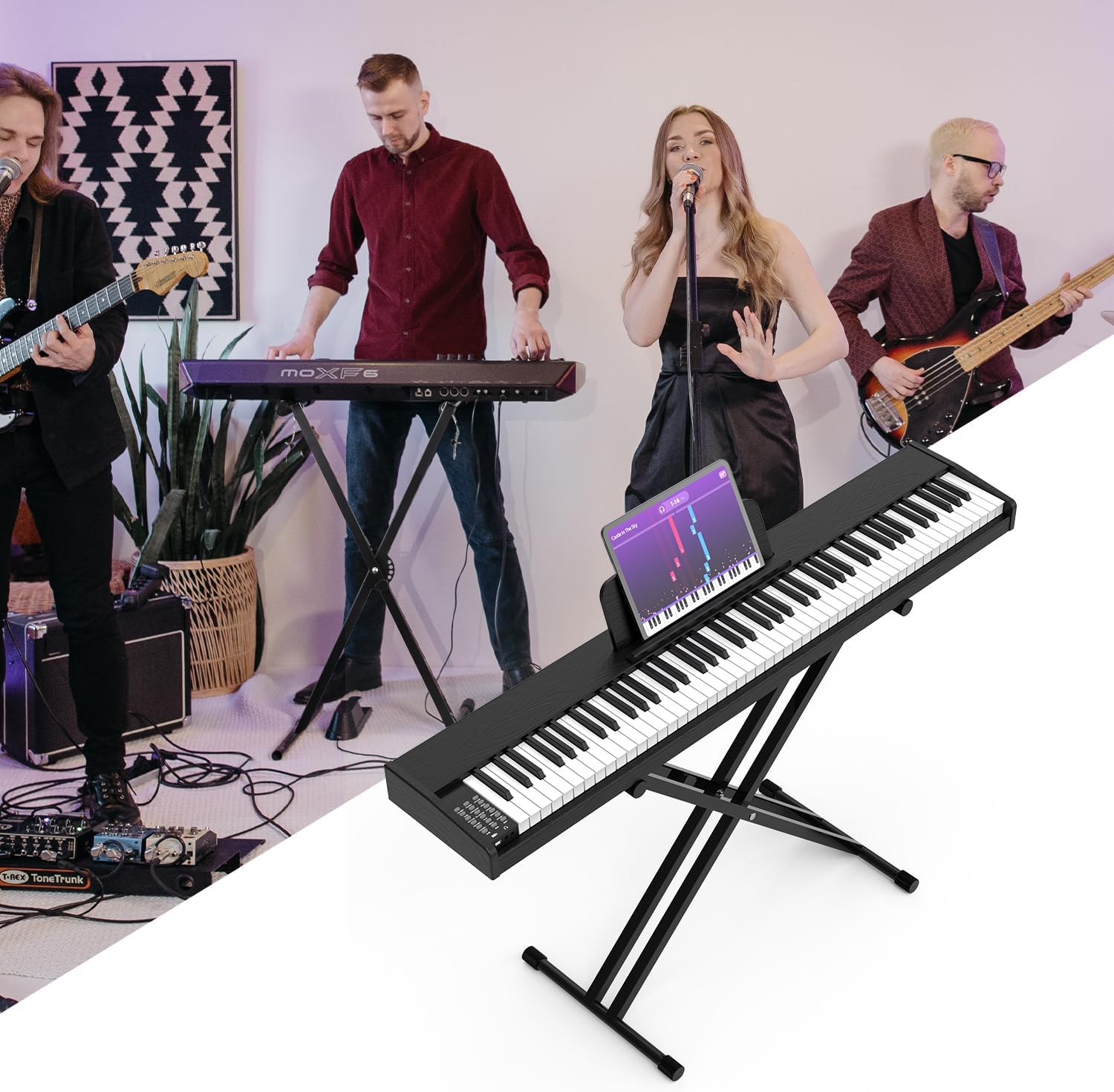 Detalle 2 de Dgddhjt Keyboardständer für E-Pianos – Doppel-X Stativ, verstellbar 30–97 cm, max. 90 kg, mit Verriegelungsriemen und Schnellspannmechanismus