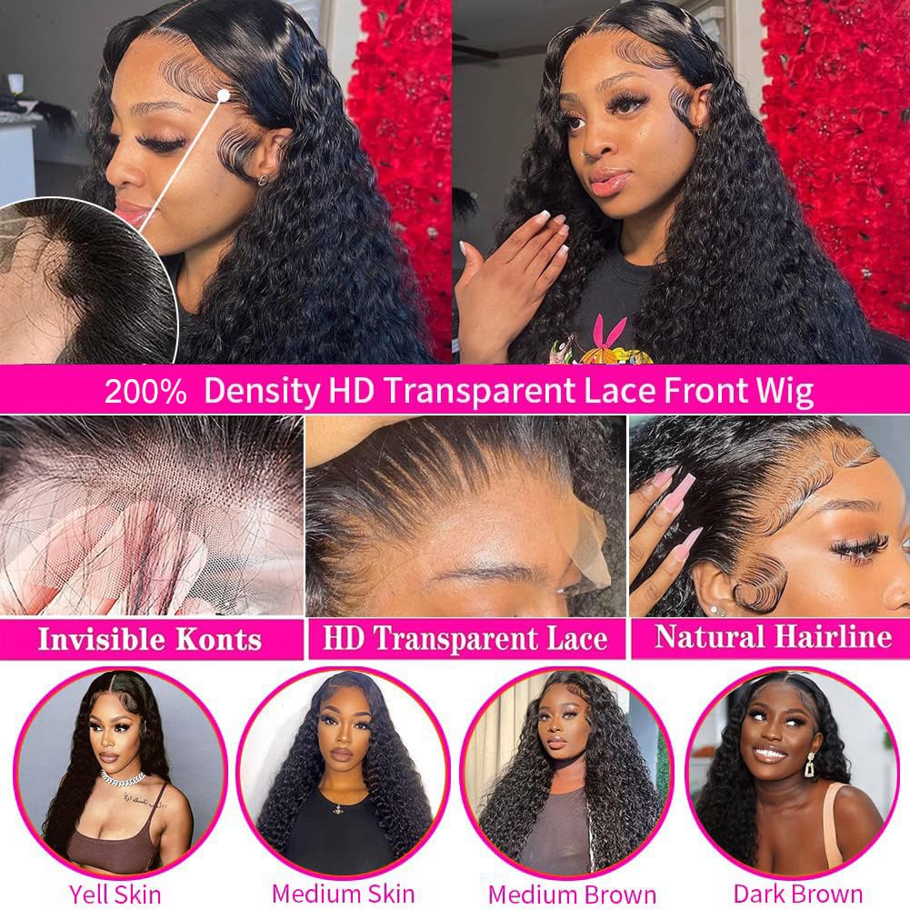 Detalle 2 de Lemeiily 30-Inch Deep Wave HD Lace Front Human Hair Wig