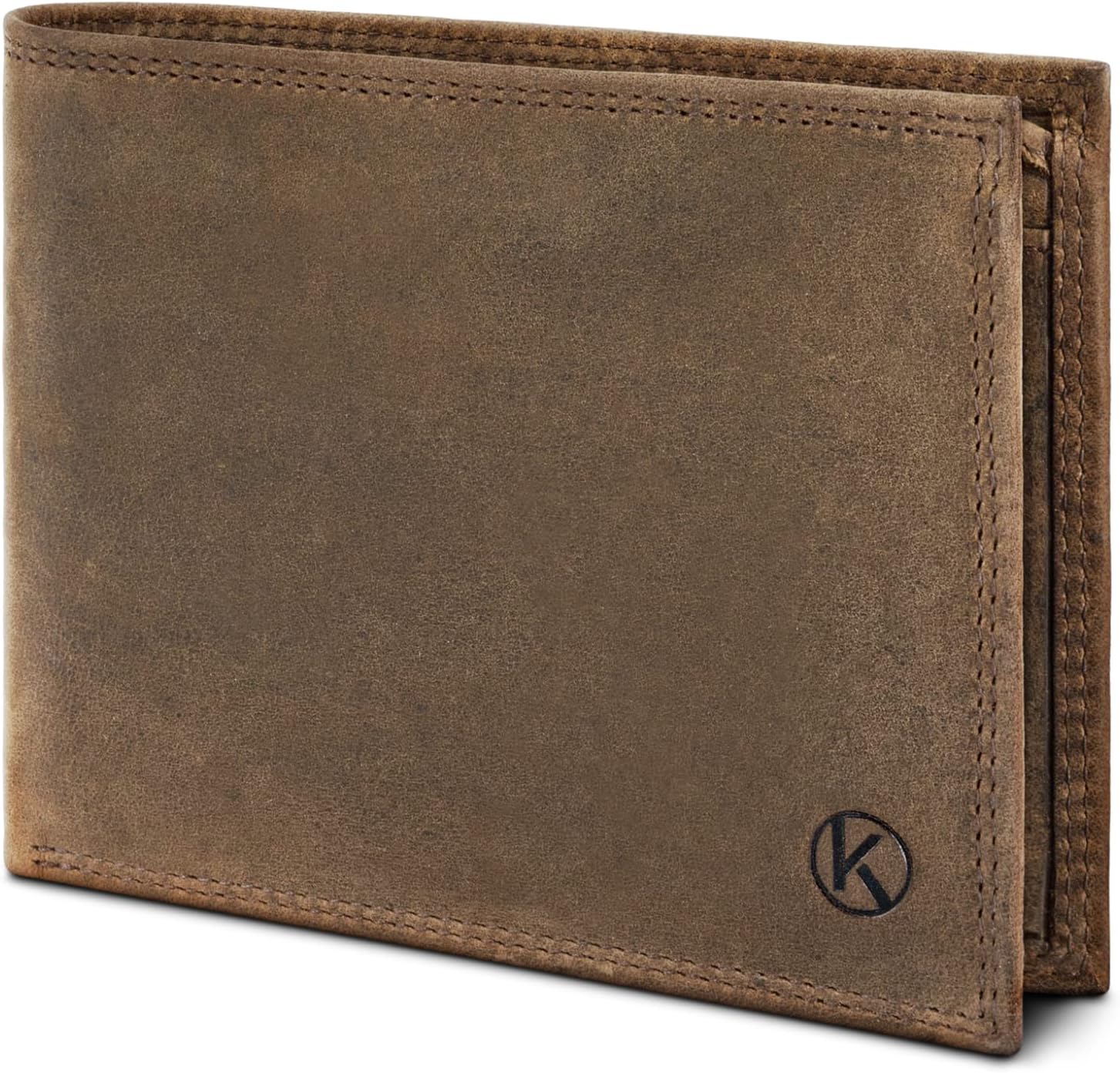Detalle de KORUTA Herren-Geldbörse aus Leder (braun) mit RFID-Schutz und 13 Fächern – großes Portemonnaie im Querformat
