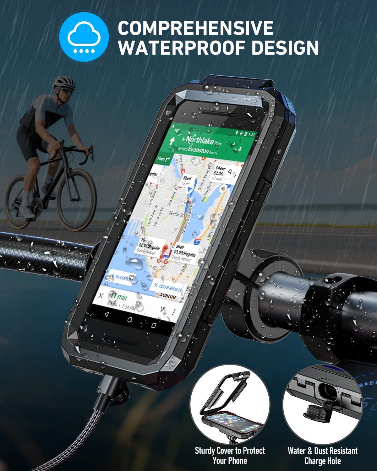 Detalle 2 de LUROON Support téléphone vélo moto scooter étanche avec rotation 360° – pour smartphones 5,5 à 7,0 pouces