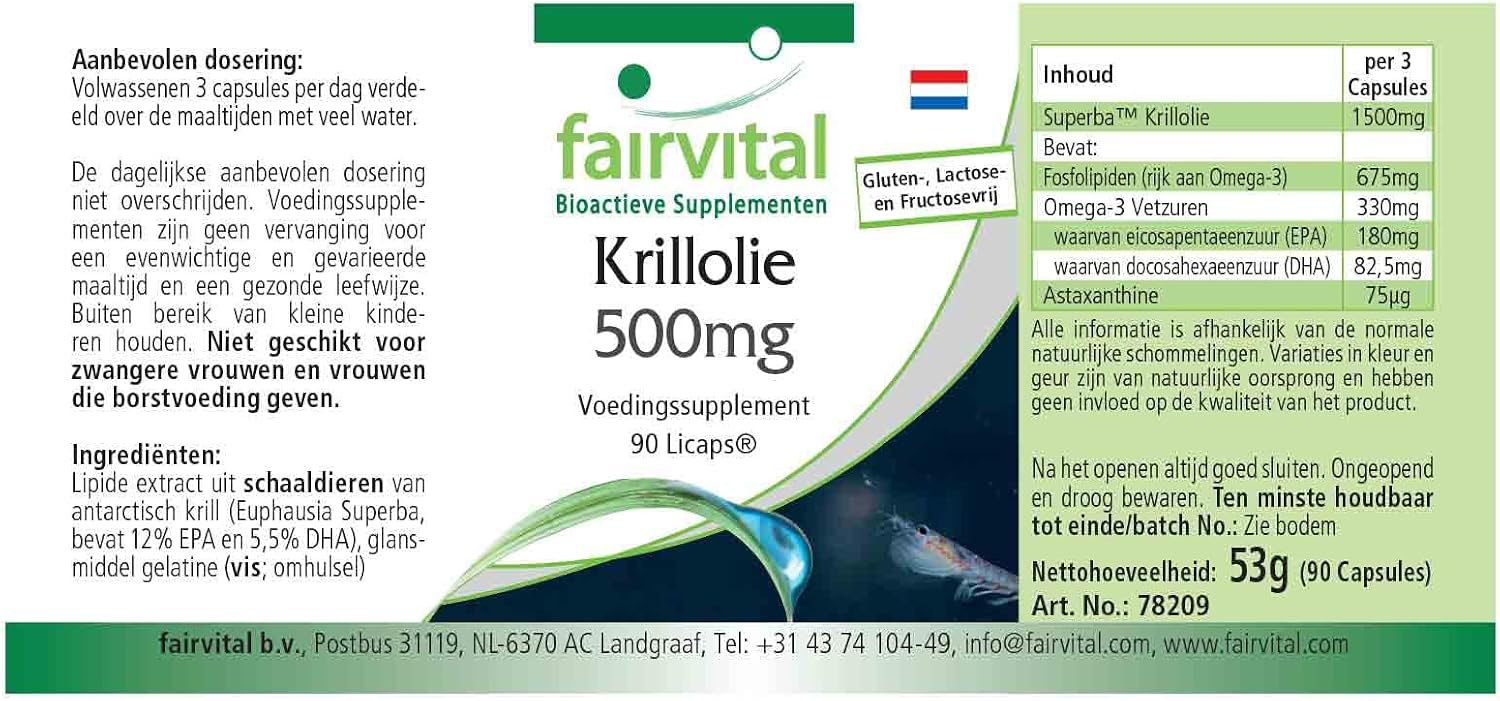 Detalle 2 de Fairvital Krill-Öl Kapseln 500 mg, 90 Stk. Hochdosiert mit EPA/DHA und Astaxanthin