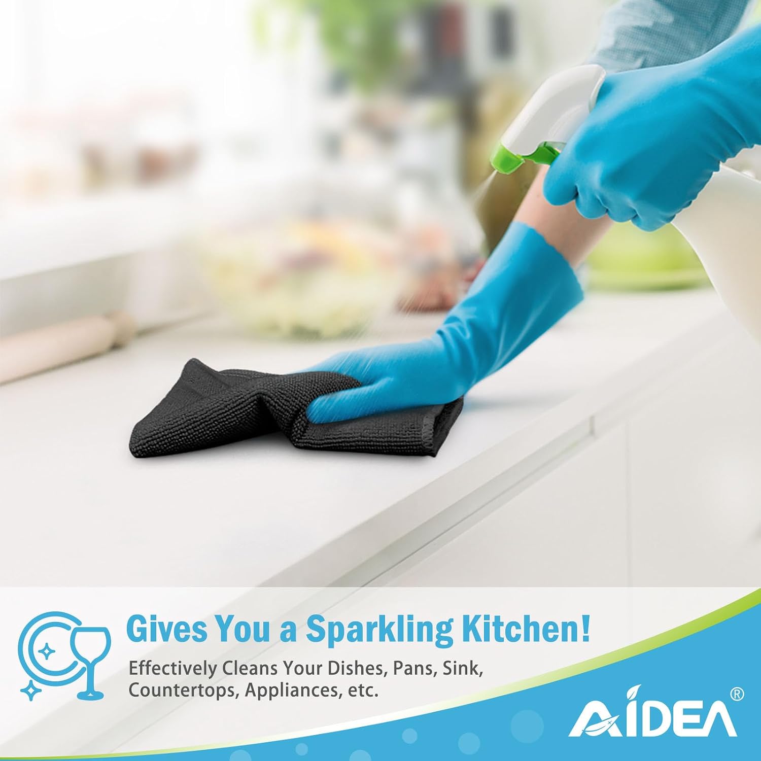 Detalle de AIDEA Black Microfiber Cleaning Cloths (12-pack) – 12" x 12