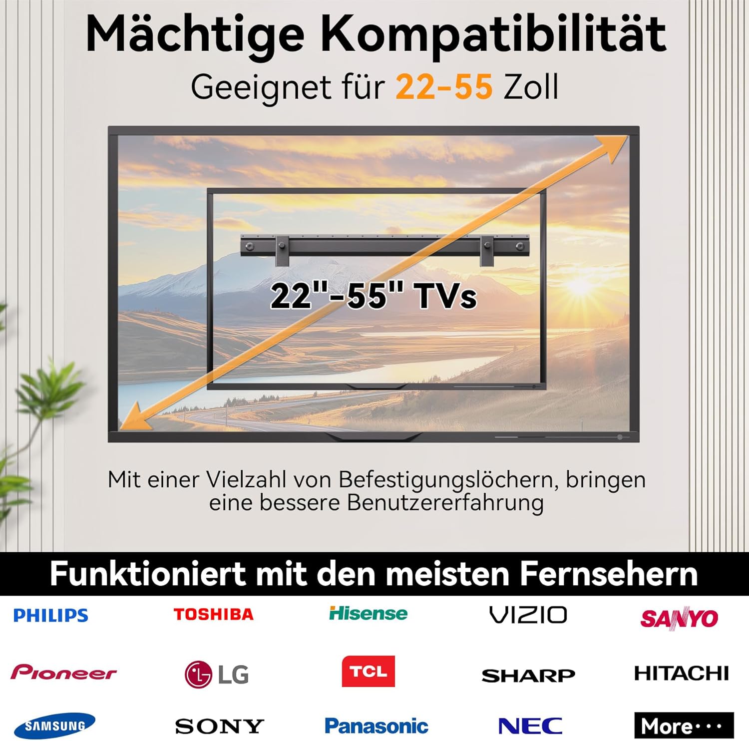 Thumbnail 2 de Aetubree Studless TV Wandhalterung 22–55 Zoll, VESA bis 400 × 400 mm – ohne Bohren